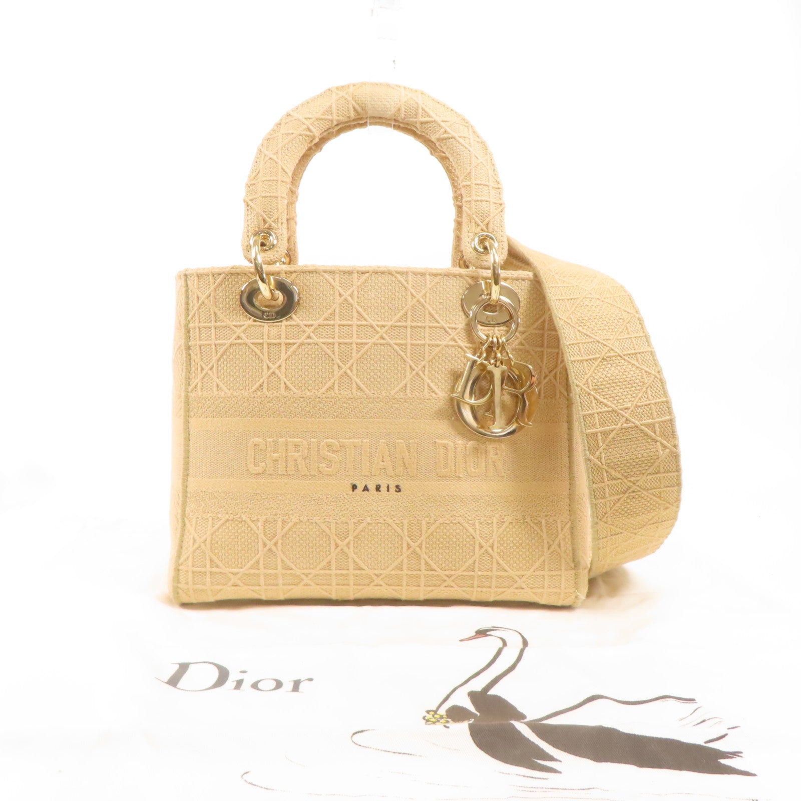 Dior 帆布Lady Dior D-Lite金扣手挽肩背兩用袋