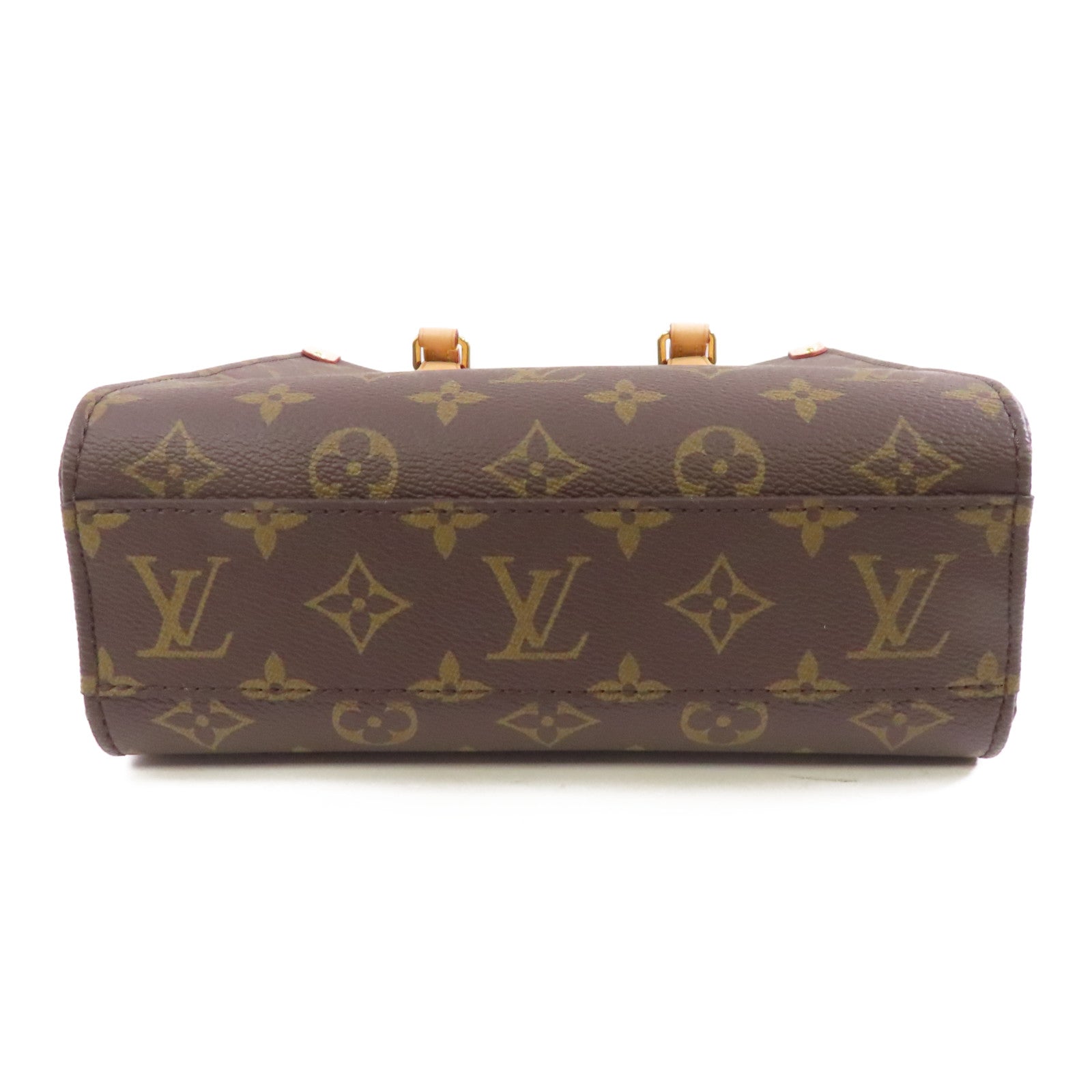 LOUIS VUITTON Monogram Sac Plat BB金扣手挽肩背兩用袋棕色