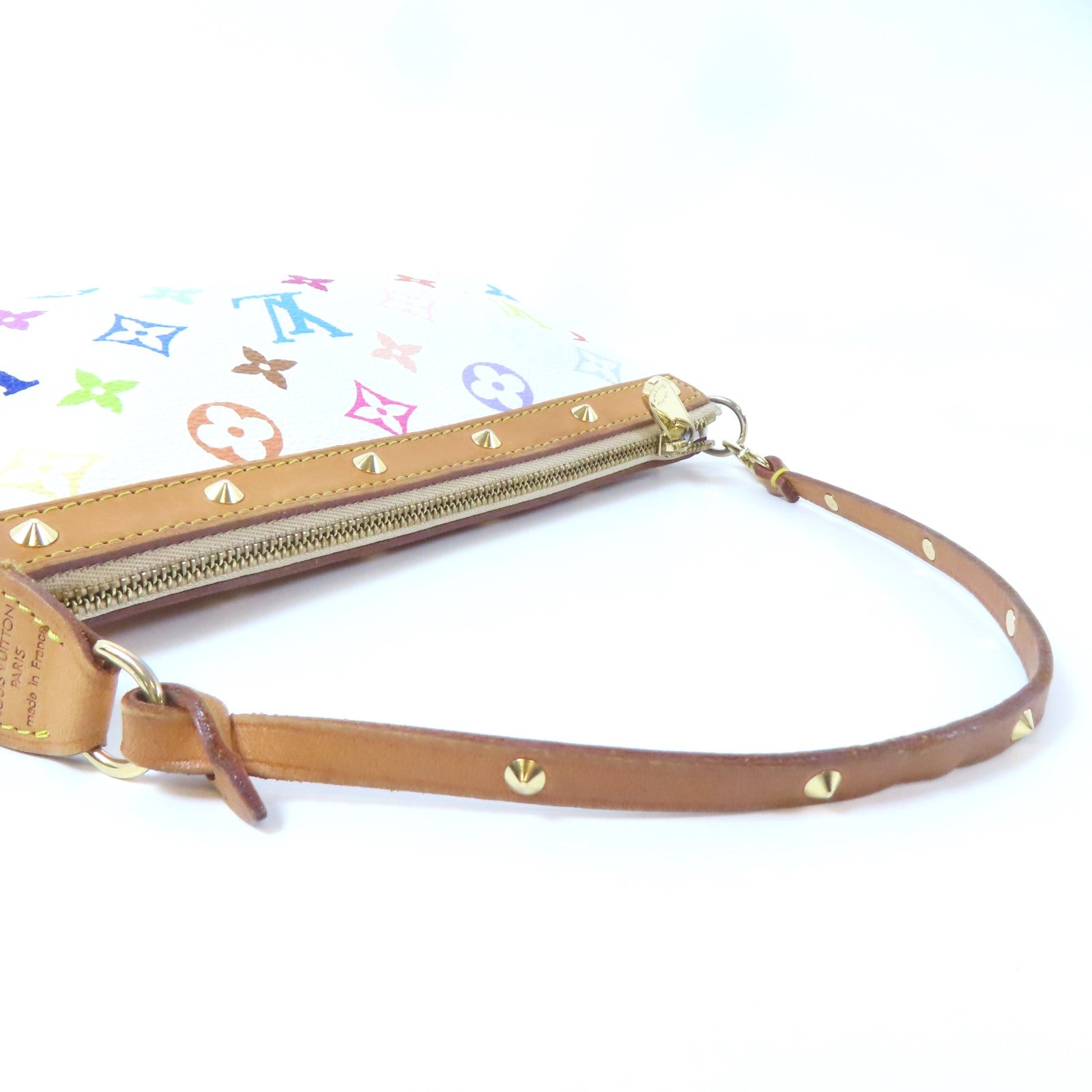 LOUIS VUITTON Monogram Pochette Accessoires金扣手挽袋白色/彩色