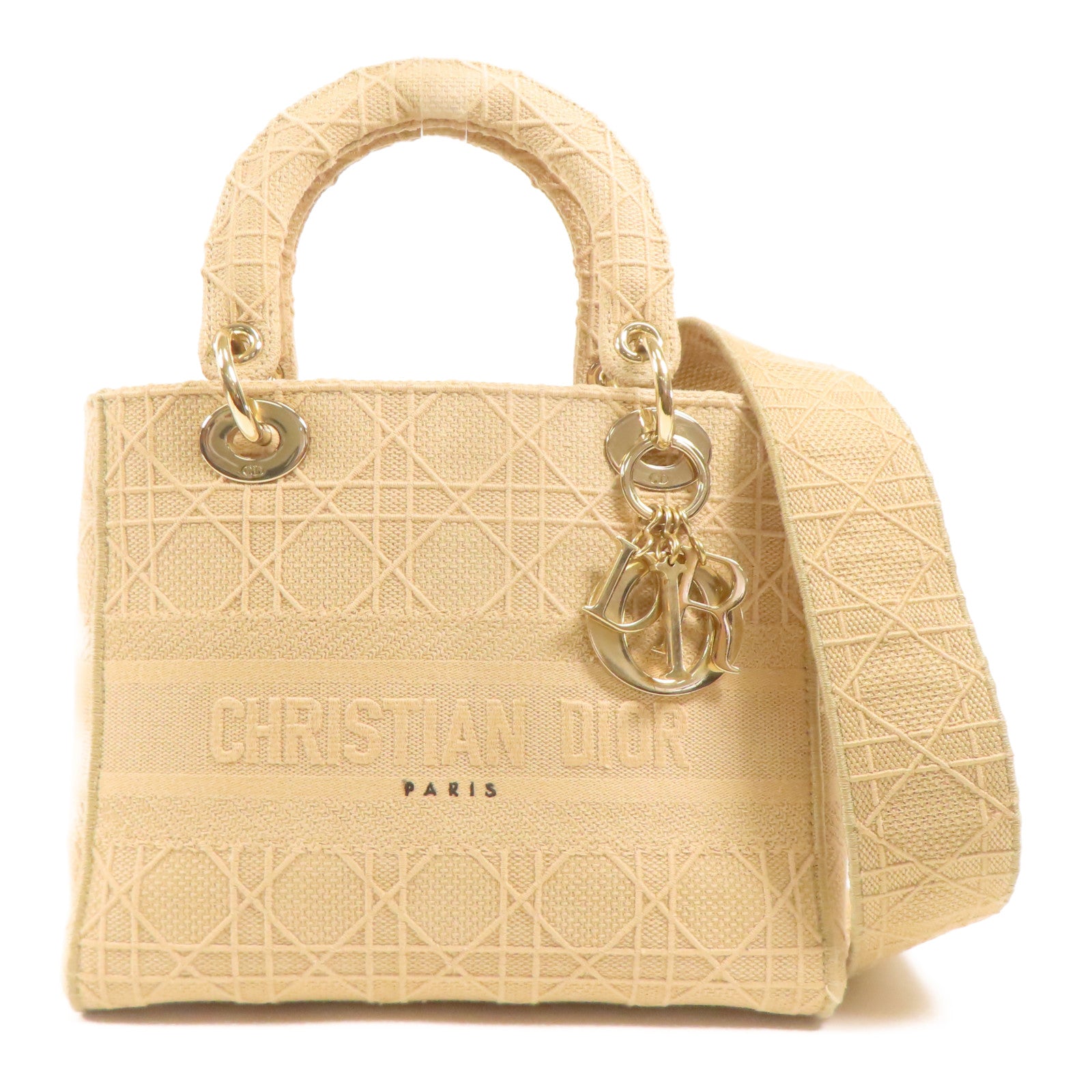 Dior 帆布Lady Dior D-Lite金扣手挽肩背兩用袋