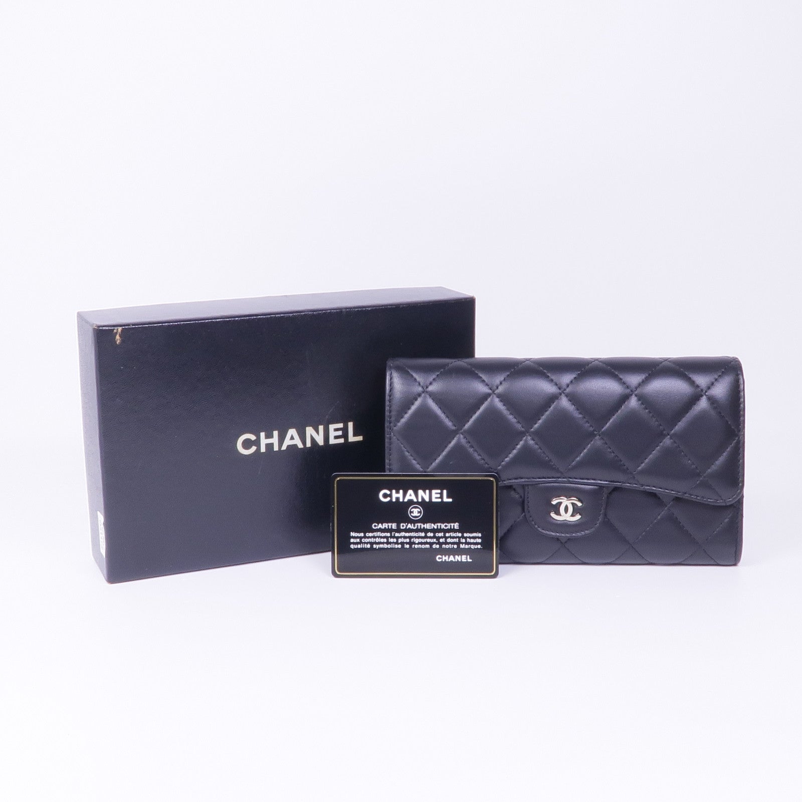 CHANEL 羊皮皮革Long Wallet銀扣長錢包