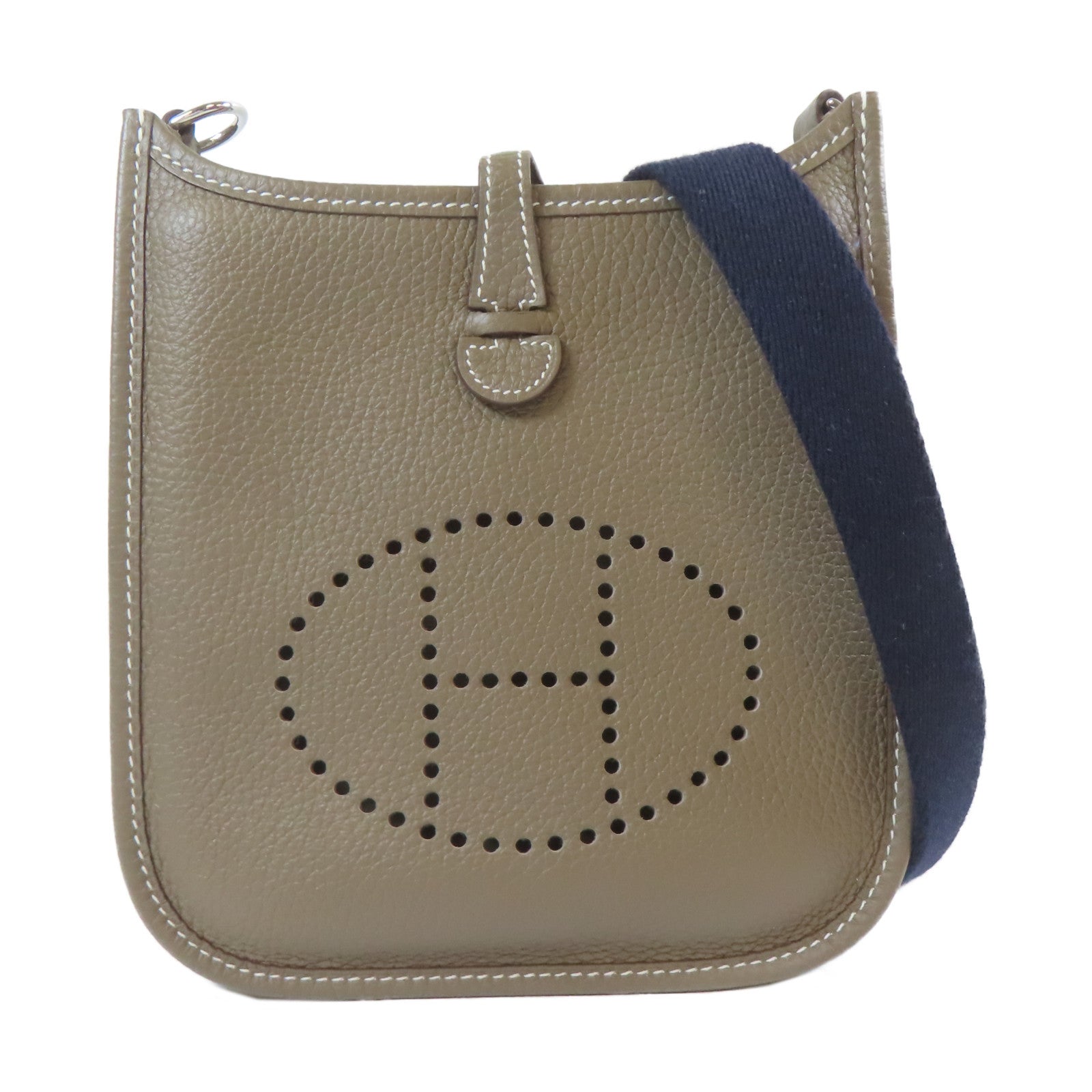 HERMES Clemence皮革Evelyne TPM銀扣肩背袋Etoupe Gray/大象灰色