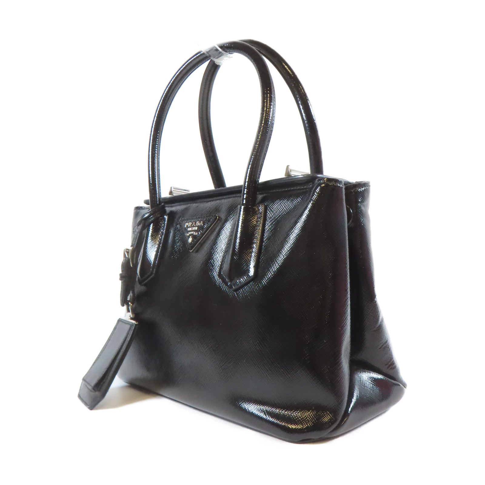 PRADA 牛皮皮革Saffiano Cuir Tote Handbag銀扣手挽肩背兩用袋黑色