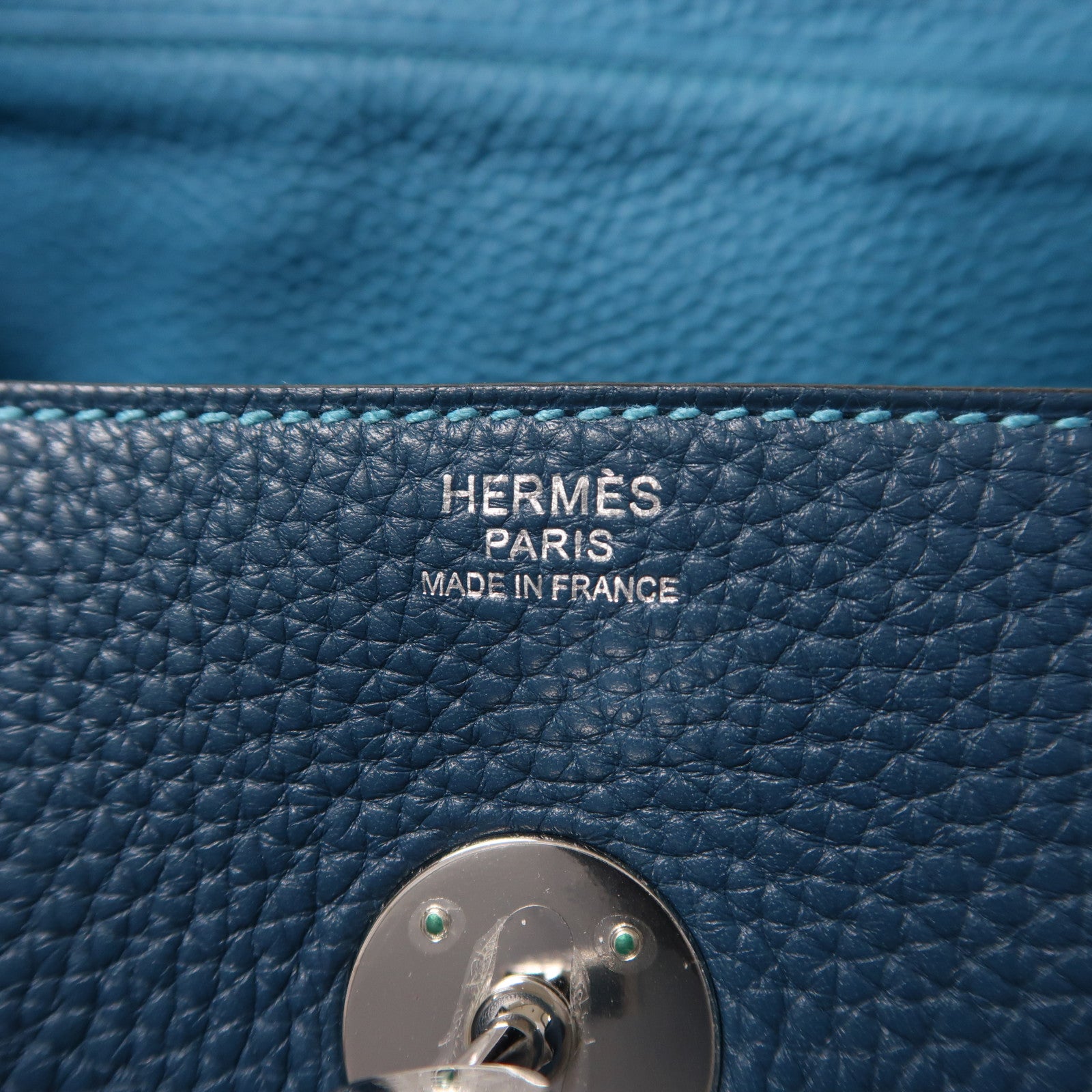 HERMES 皮革Lindy 30手挽肩背兩用袋Turquoise/Bleu Izmir