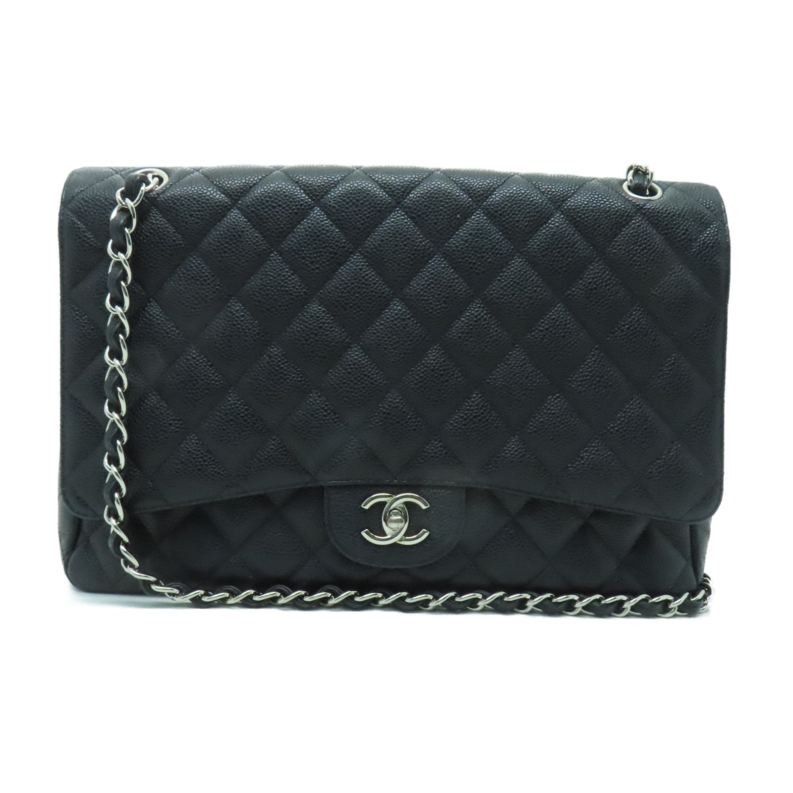 CHANEL 【激減優惠】菱格牛皮皮革Classic銀扣鏈帶肩背袋黑色