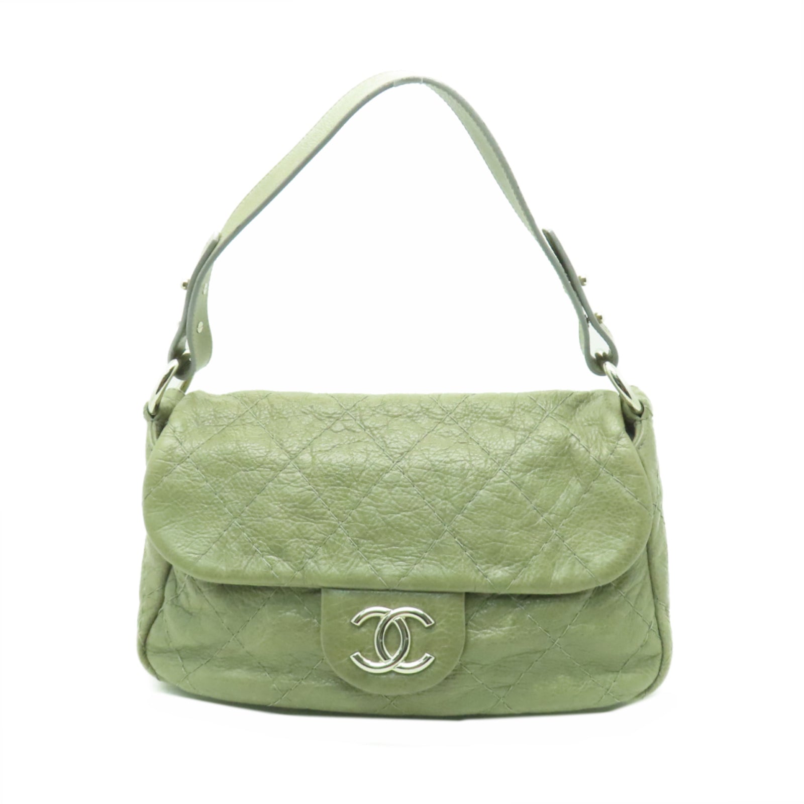 CHANEL **【激減優惠】菱格牛皮皮革Shoulder Bag銀扣肩背袋灰色