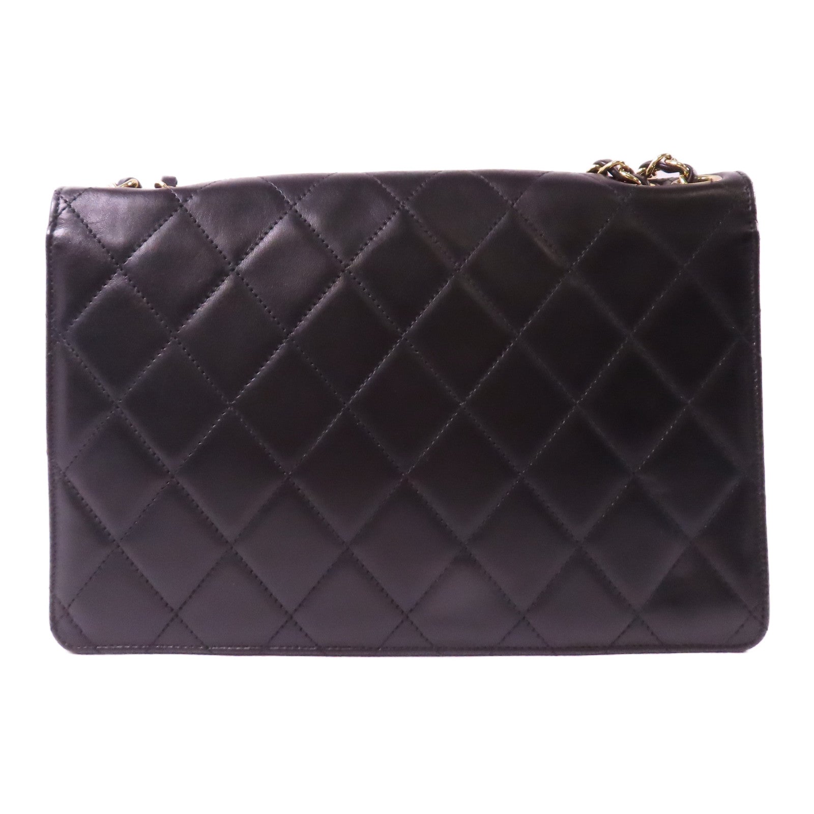 CHANEL 菱格羊皮皮革Chain Shoulder金扣鏈帶肩背袋黑色