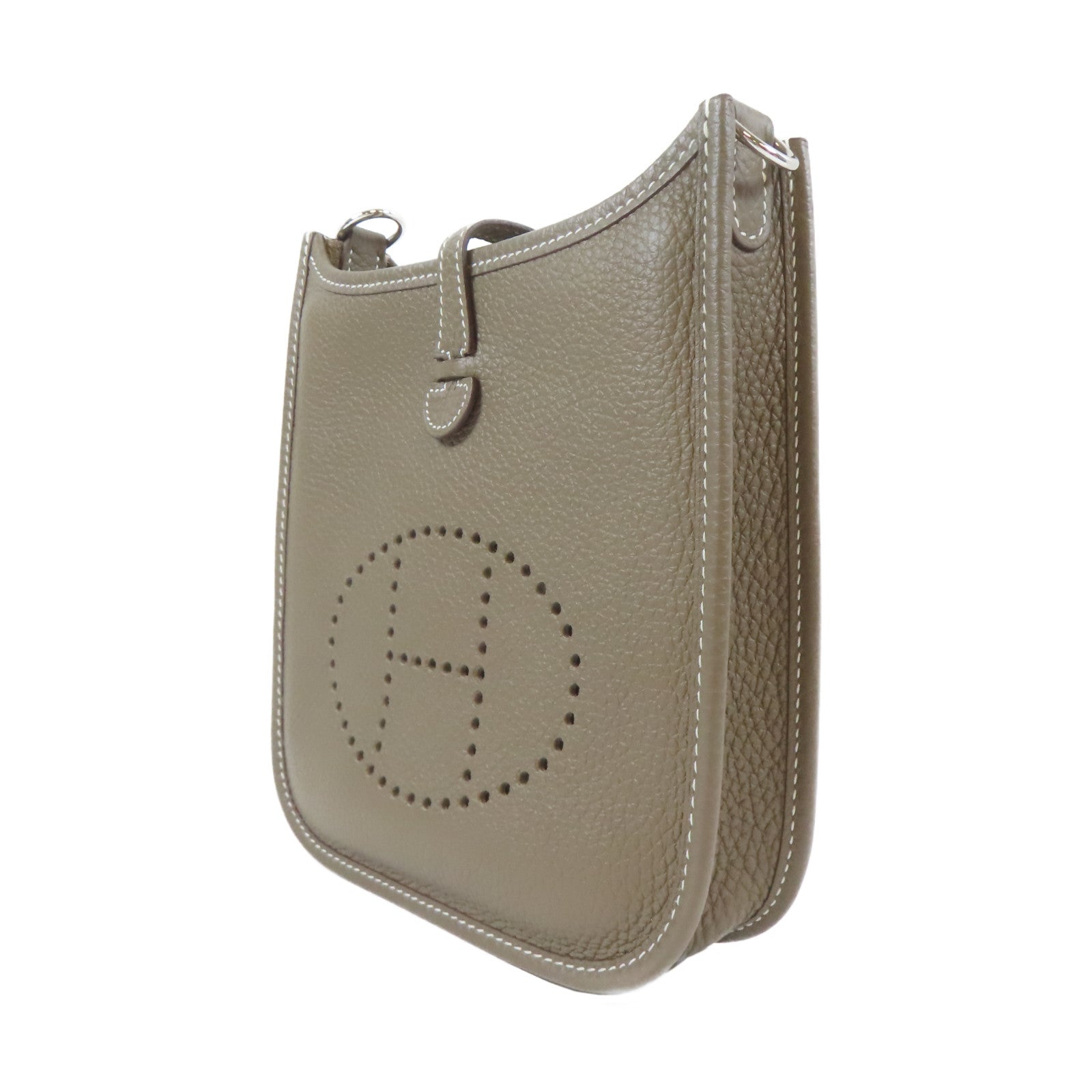HERMES Clemence皮革Evelyne TPM銀扣肩背袋Etoupe Gray/大象灰色