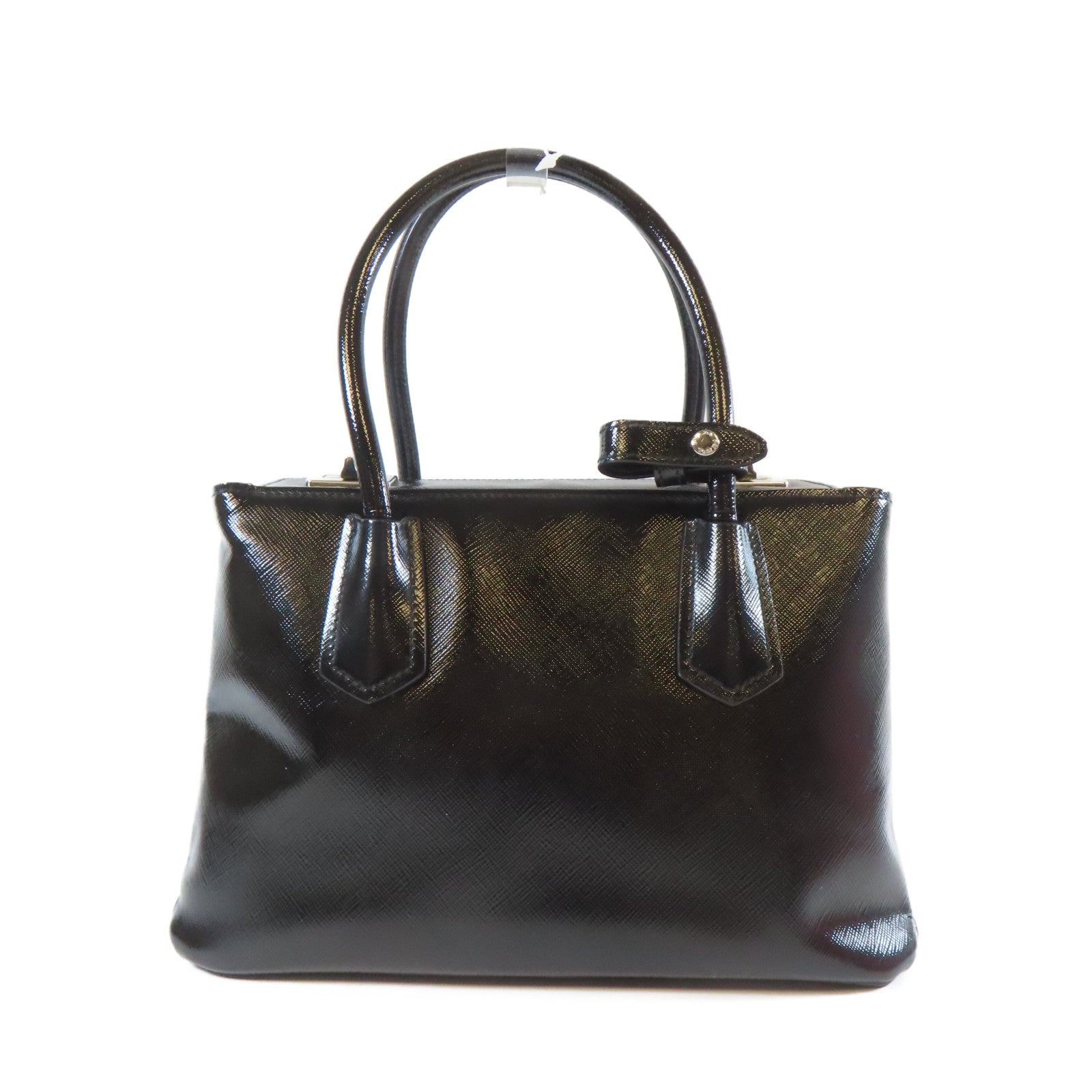 PRADA 牛皮皮革Saffiano Cuir Tote Handbag銀扣手挽肩背兩用袋黑色