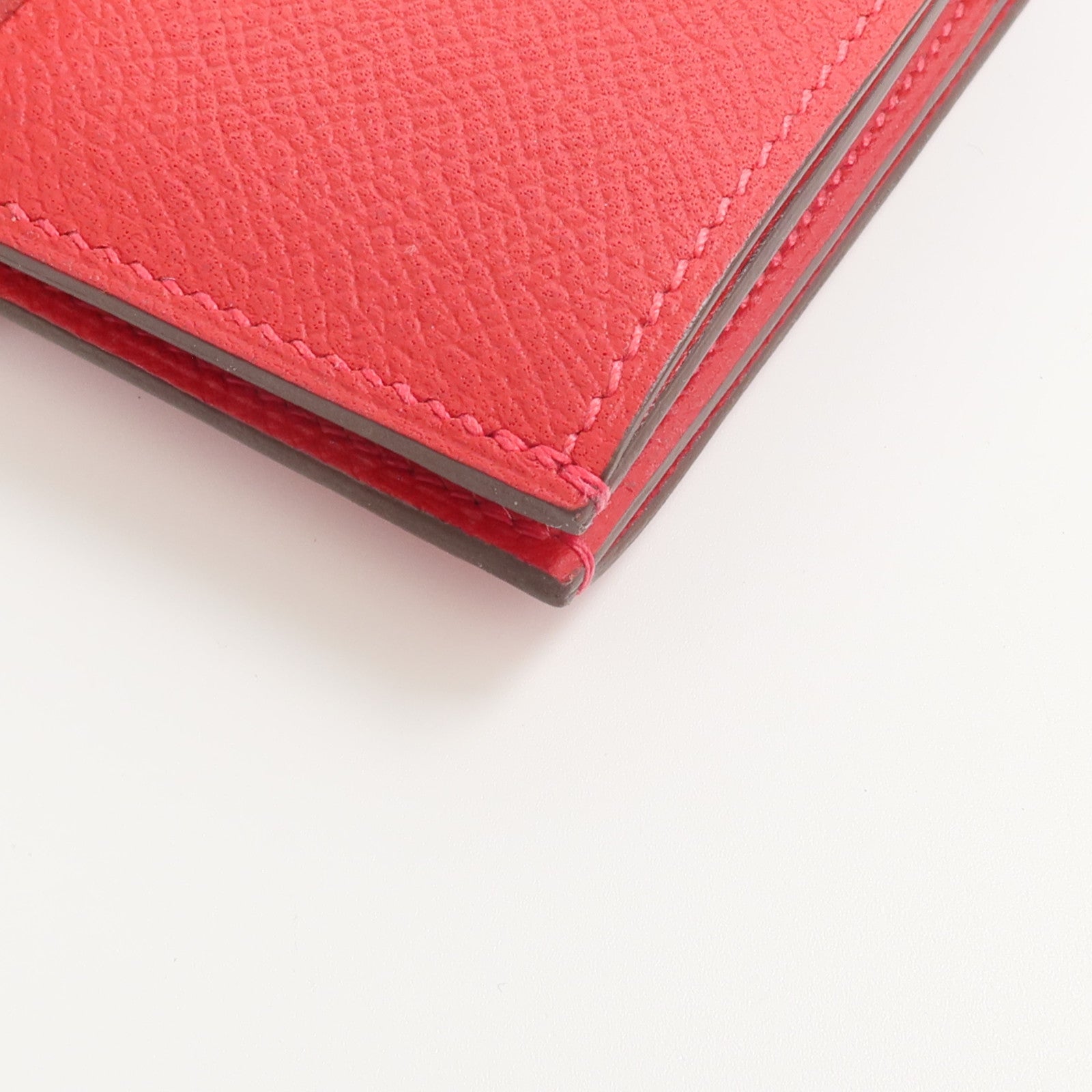 HERMES Epsom皮革Bearn Compact Wallet錢包Rouge Casaque