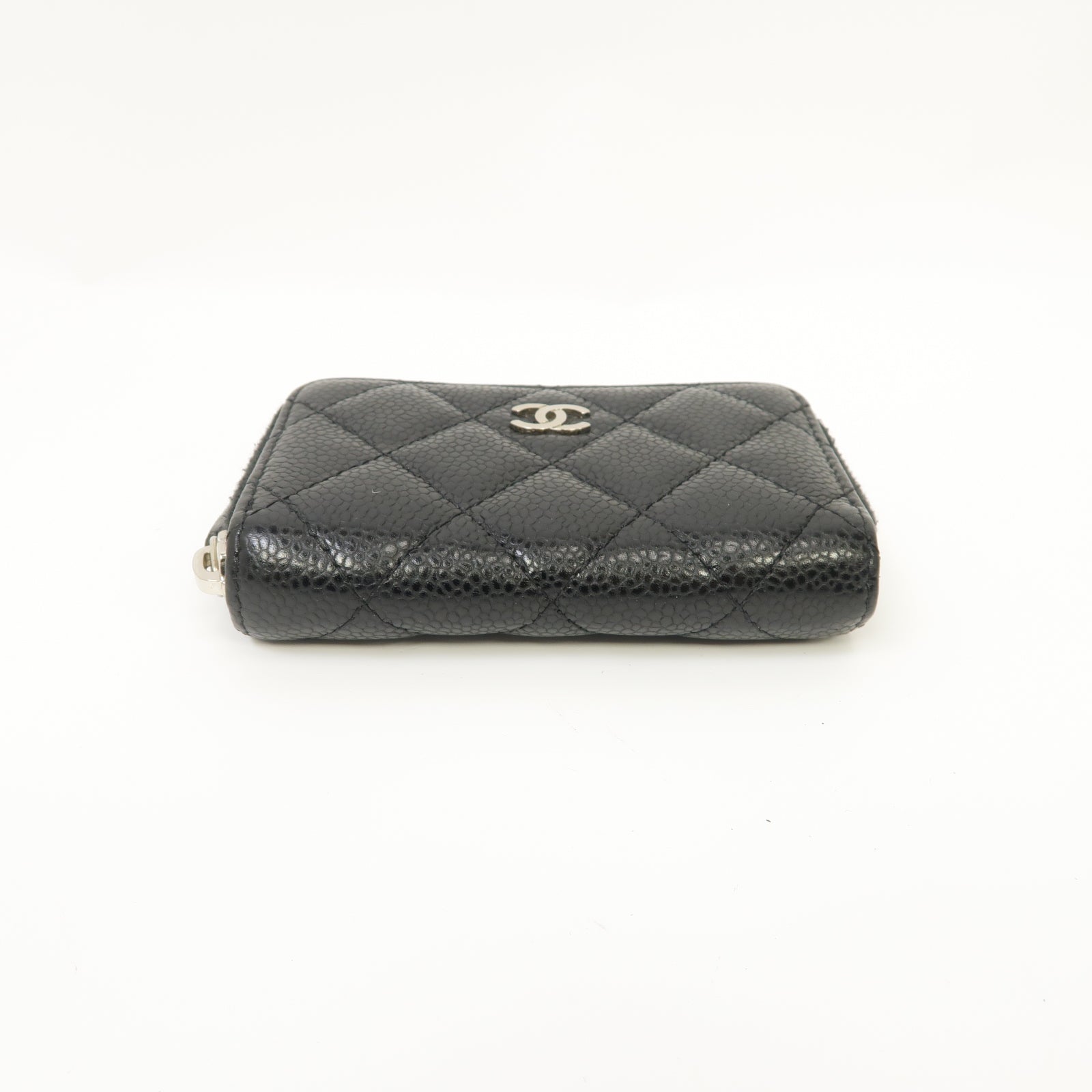 CHANEL 菱格Caviar皮革Coin Case銀扣零錢包黑色