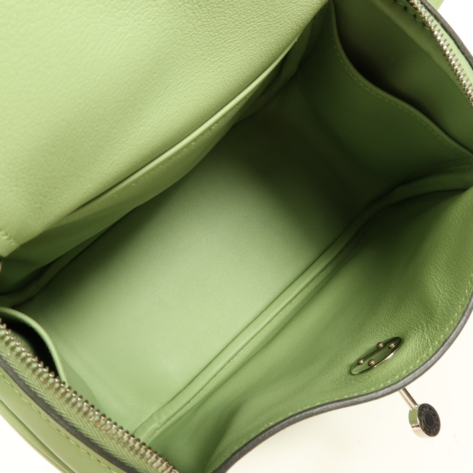 HERMES Swift皮革Mini Lindy銀扣手挽肩背兩用袋Vert Criquet