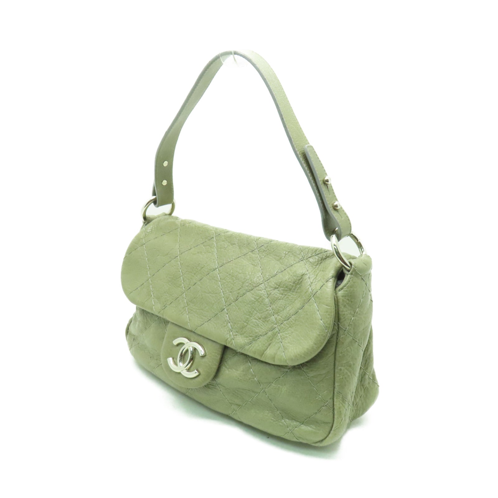 CHANEL **【激減優惠】菱格牛皮皮革Shoulder Bag銀扣肩背袋灰色