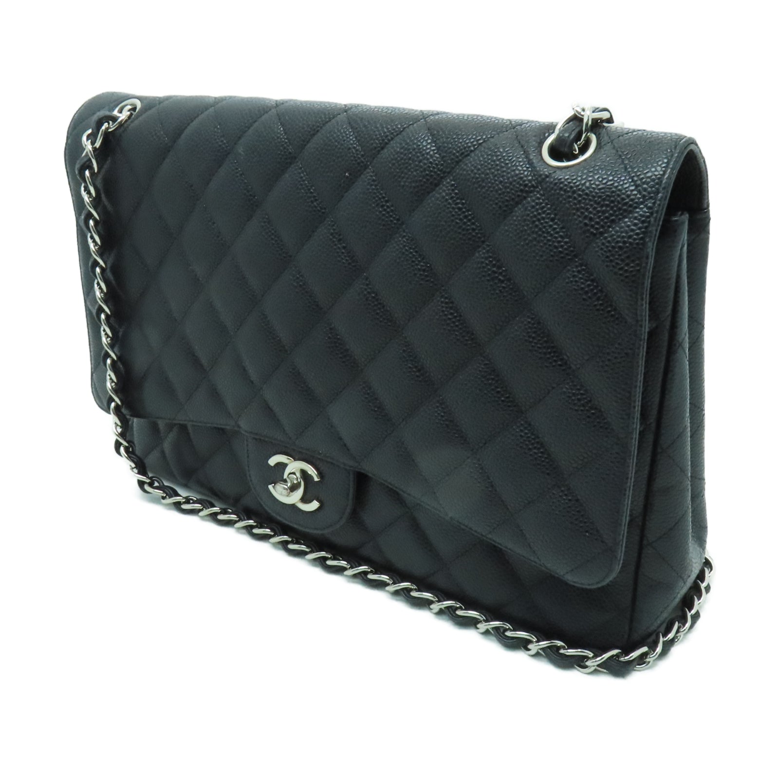 CHANEL 【激減優惠】菱格牛皮皮革Classic銀扣鏈帶肩背袋黑色