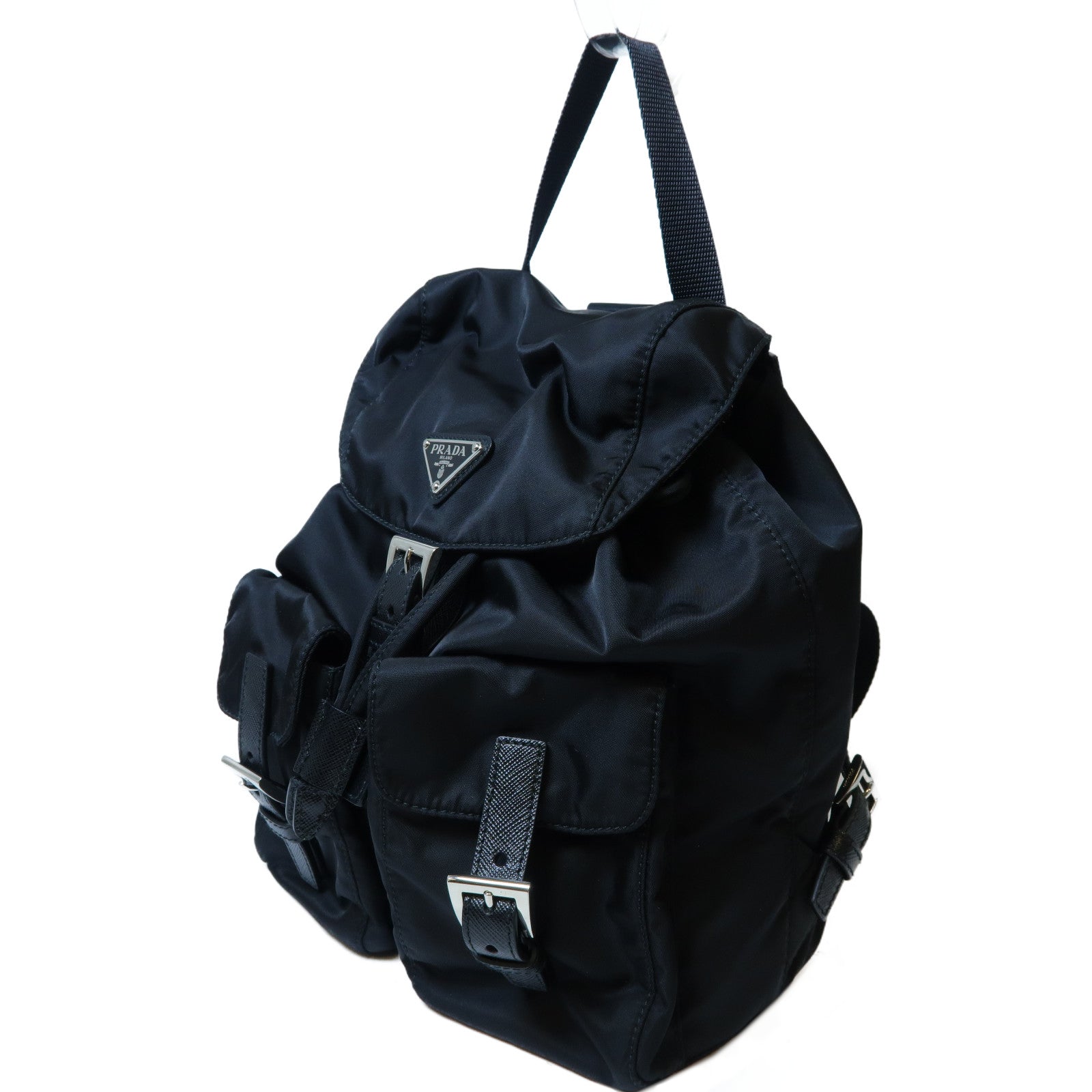 PRADA 尼龍Backpack銀扣背包黑色