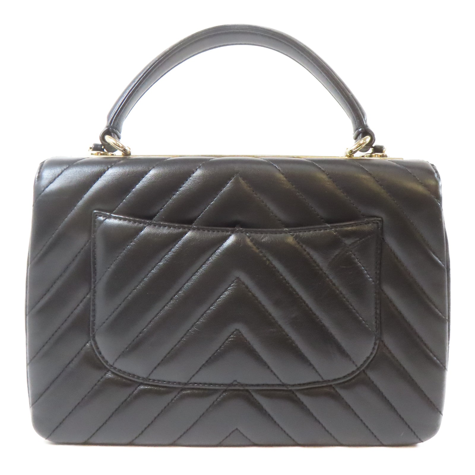 CHANEL 斜紋羊皮皮革Trendy CC金扣鏈帶手挽肩背兩用袋黑色
