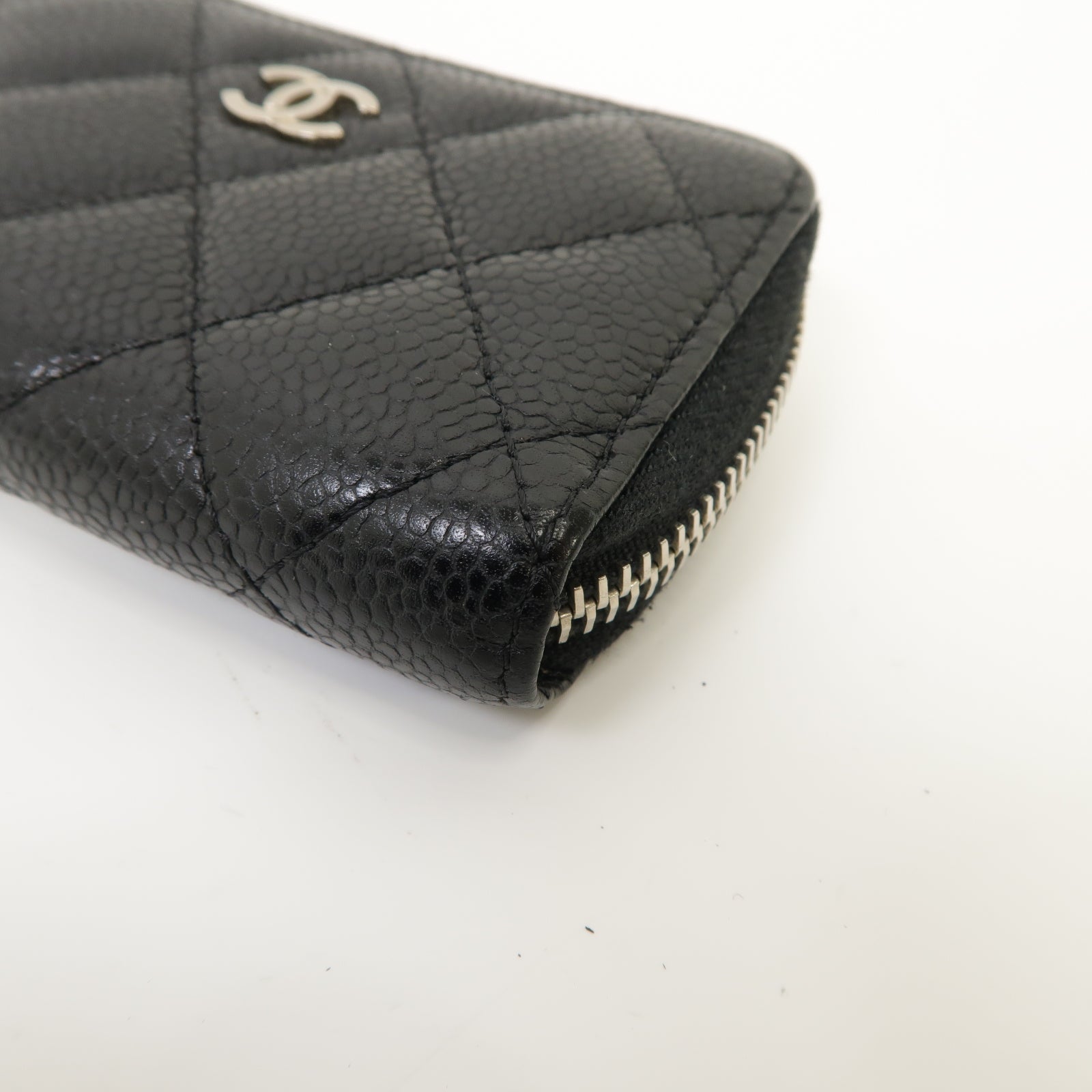 CHANEL 菱格Caviar皮革Coin Case銀扣零錢包黑色