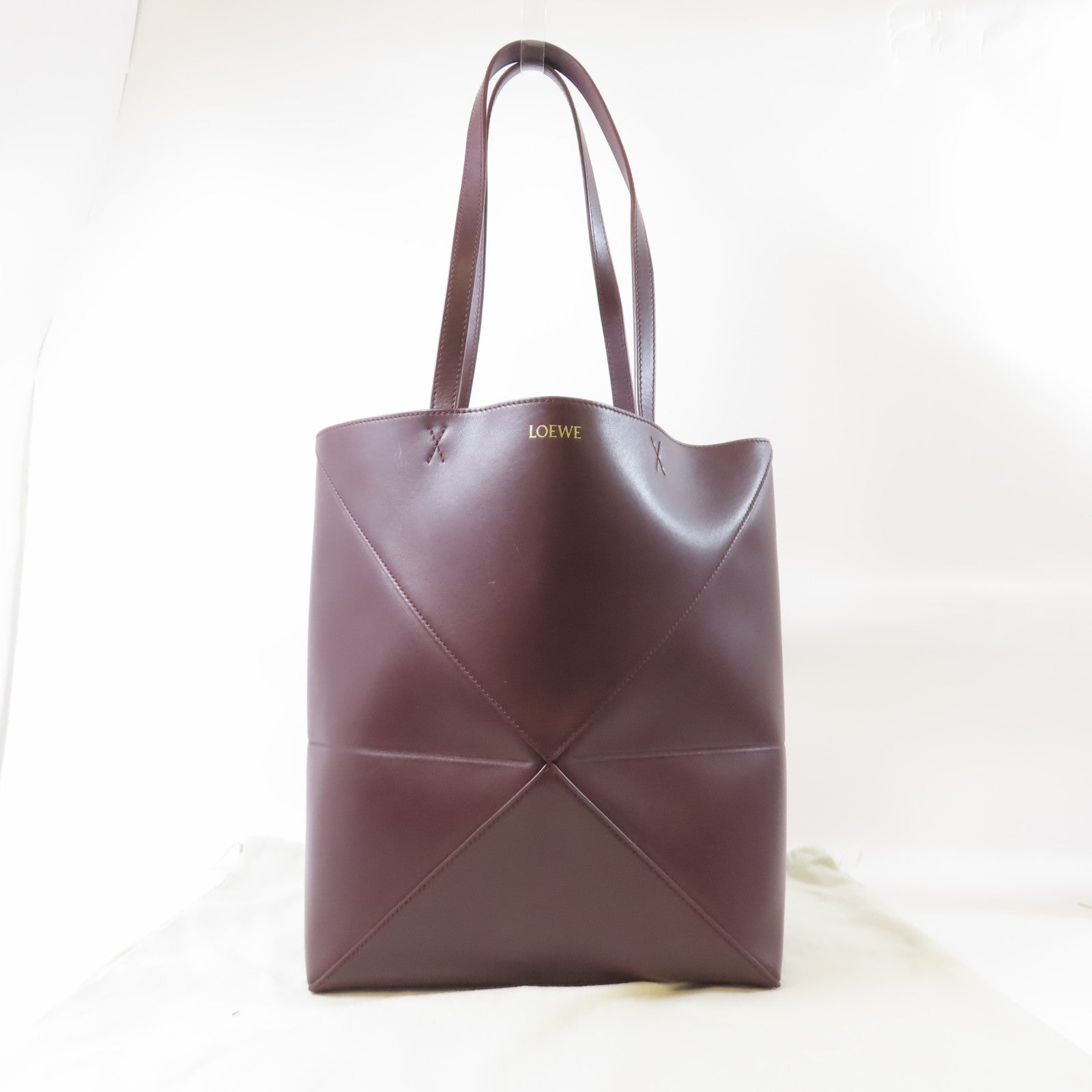 LOEWE 牛皮皮革Puzzle Fold Tote肩背袋酒紅色