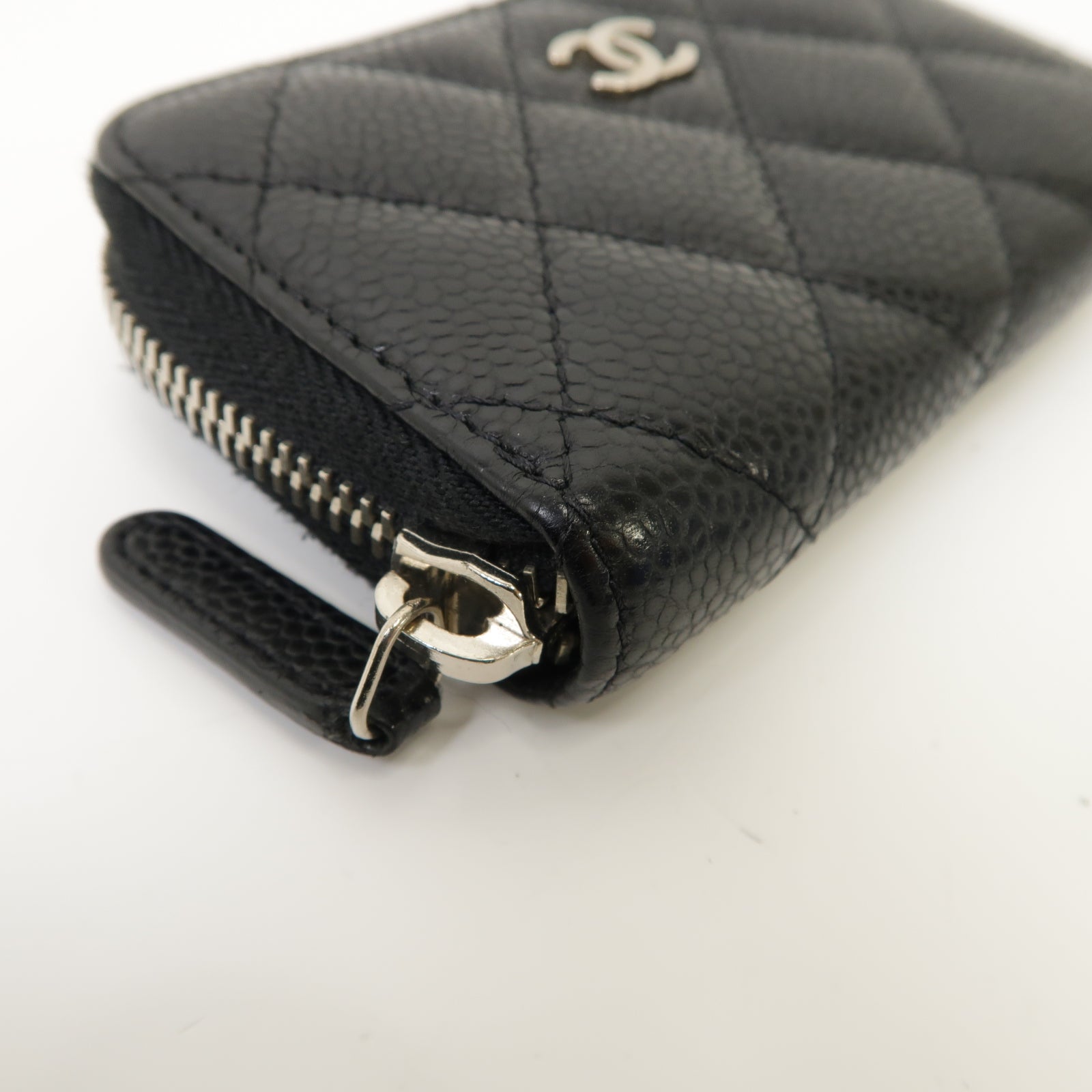 CHANEL 菱格Caviar皮革Coin Case銀扣零錢包黑色