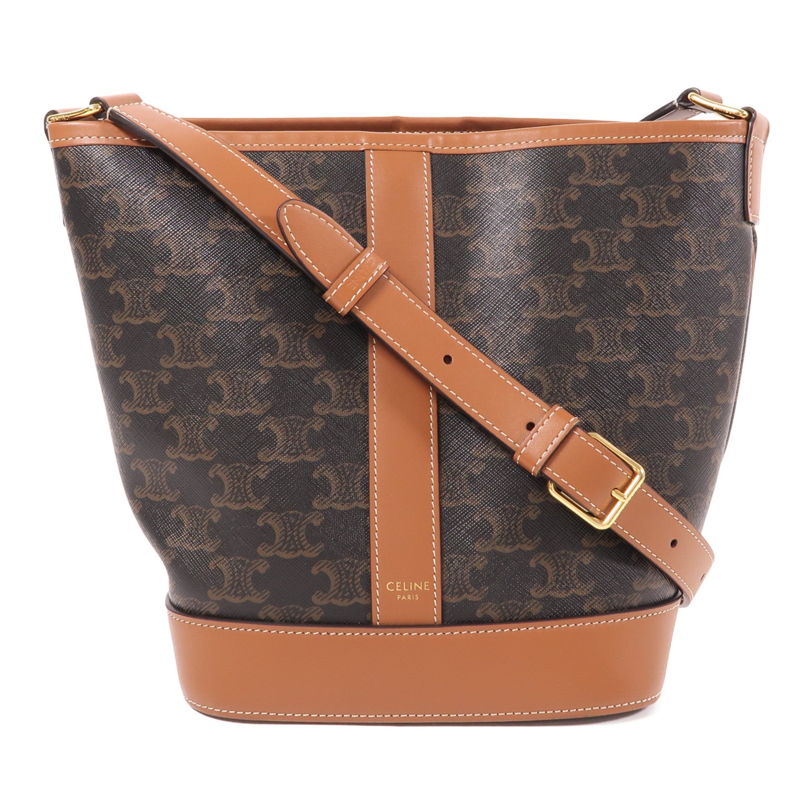 CELINE 塗層帆布Triomphe Bucket金扣肩背袋