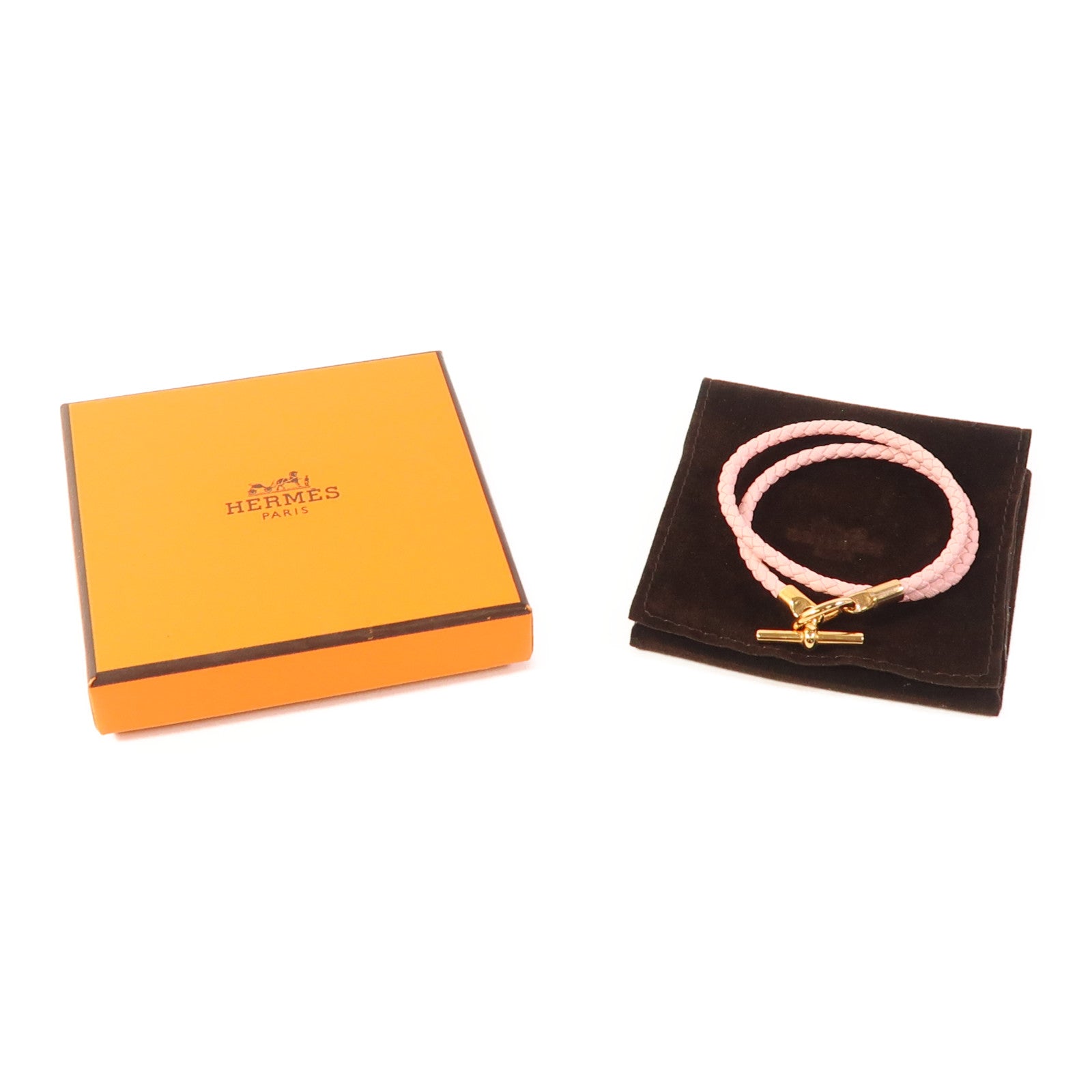 HERMES 牛皮皮革Glenan Double Tour Bracelet金扣手帶