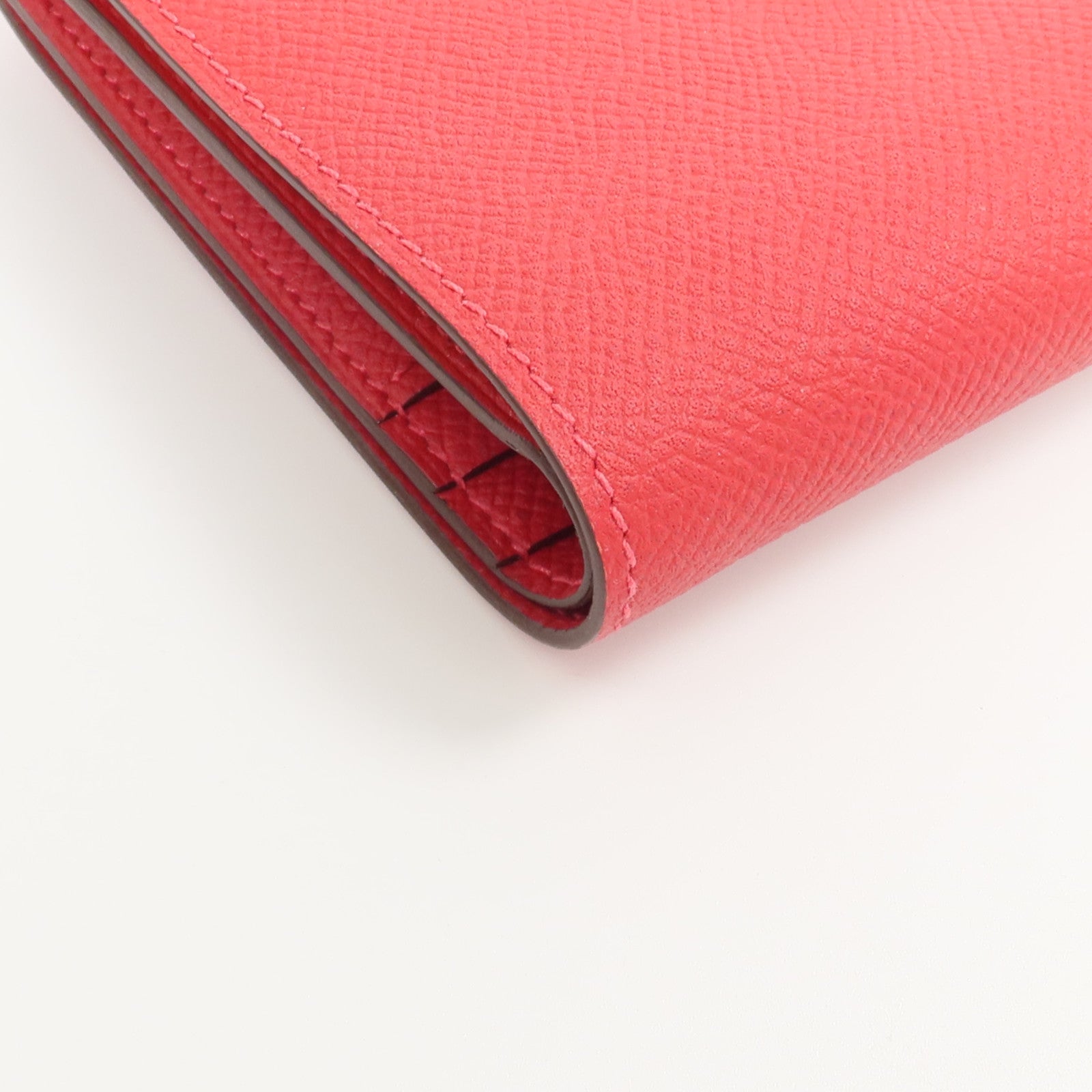 HERMES Epsom皮革Bearn Compact Wallet錢包Rouge Casaque
