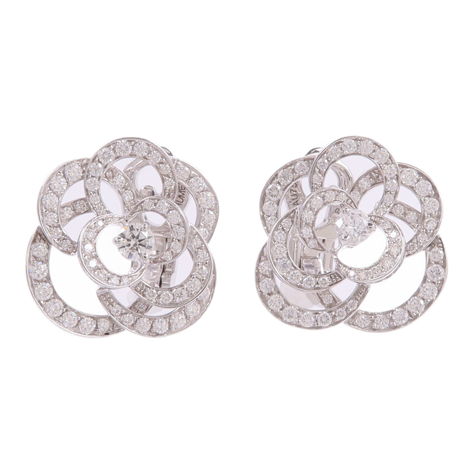 CHANEL 18K白金Fil De Camelia Earrings鑽石耳環
