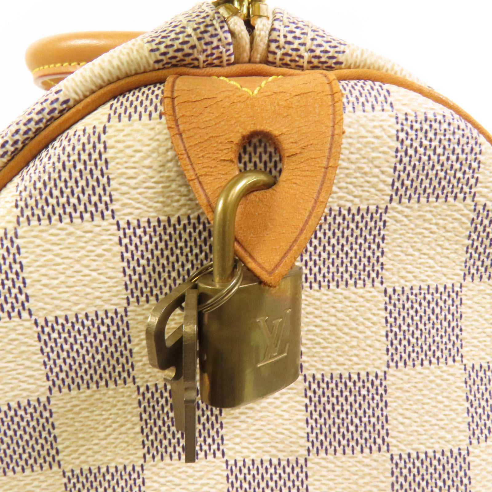LOUIS VUITTON Damier Azur Speedy 30金扣手挽袋