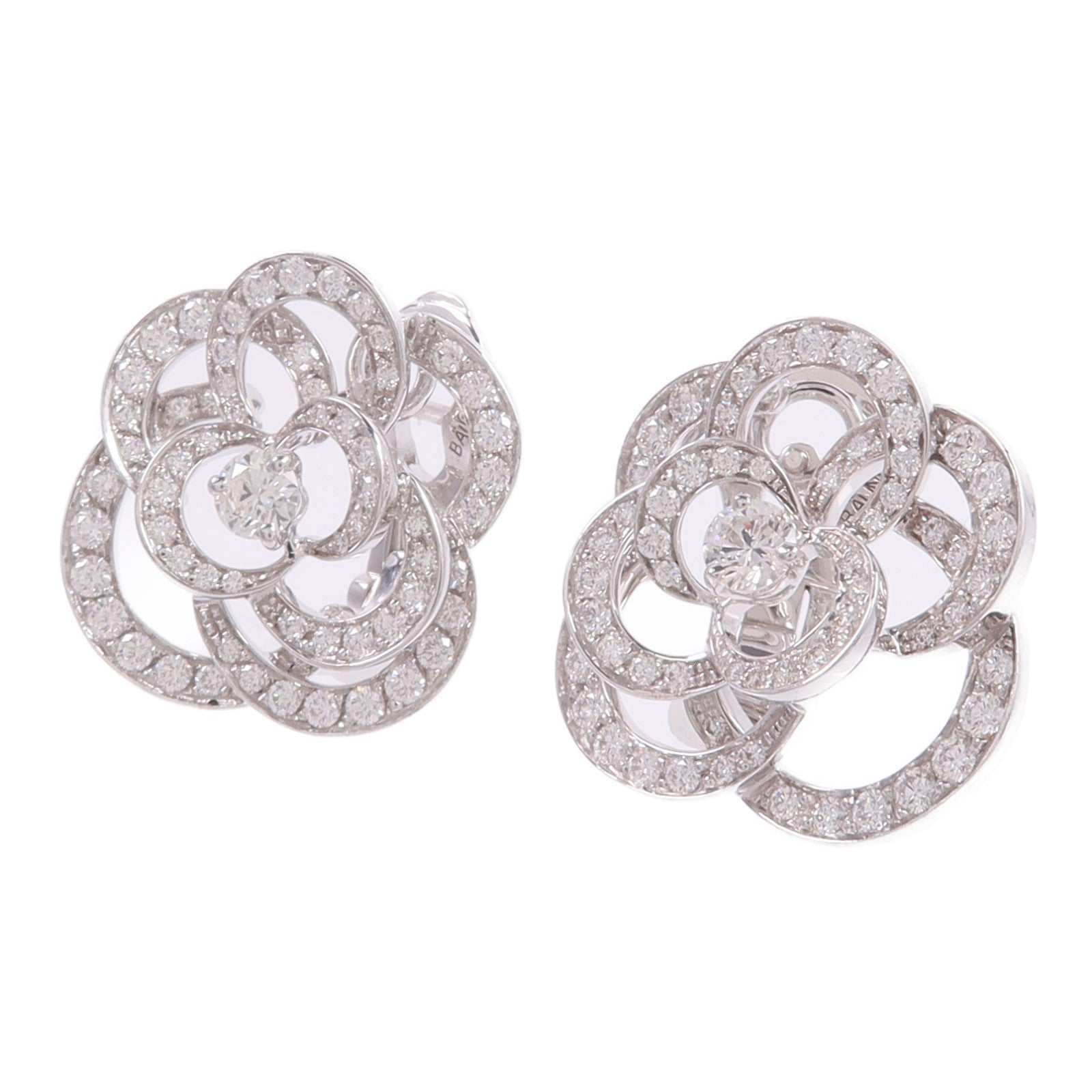 CHANEL 18K白金Fil De Camelia Earrings鑽石耳環