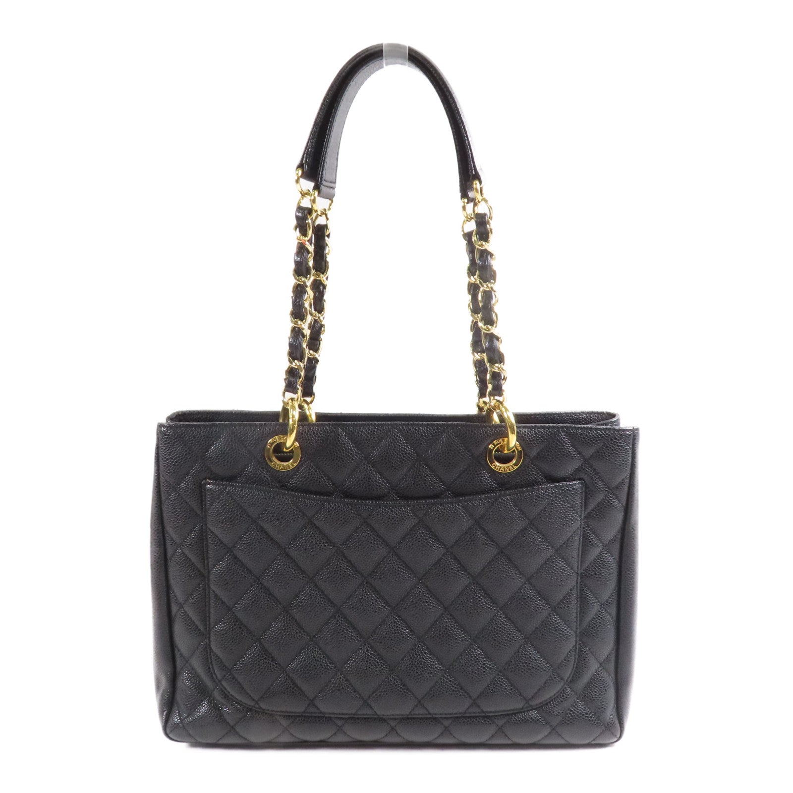 CHANEL 牛皮皮革GST Grand Shopping Tote Bag金扣鏈帶肩背袋
