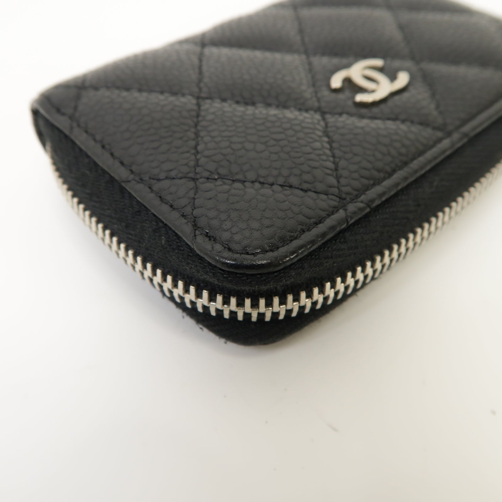 CHANEL 菱格Caviar皮革Coin Case銀扣零錢包黑色