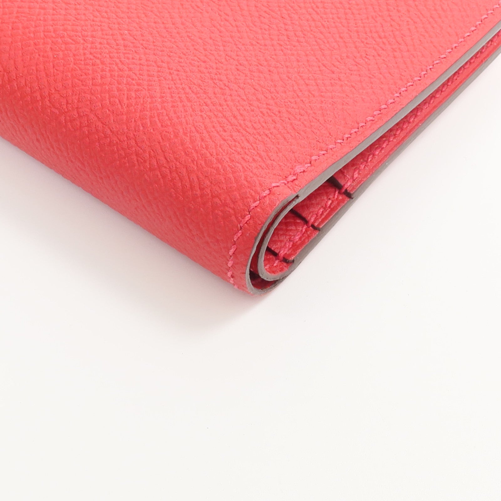 HERMES Epsom皮革Bearn Compact Wallet錢包Rouge Casaque