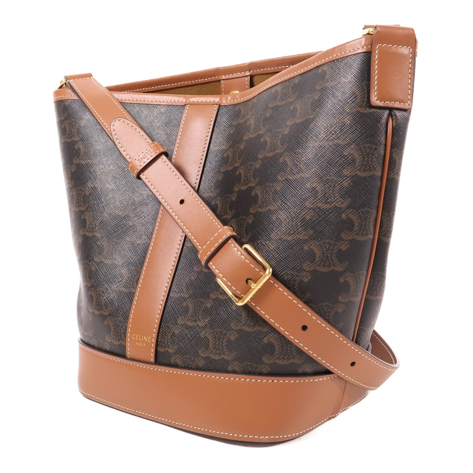 CELINE 塗層帆布Triomphe Bucket金扣肩背袋