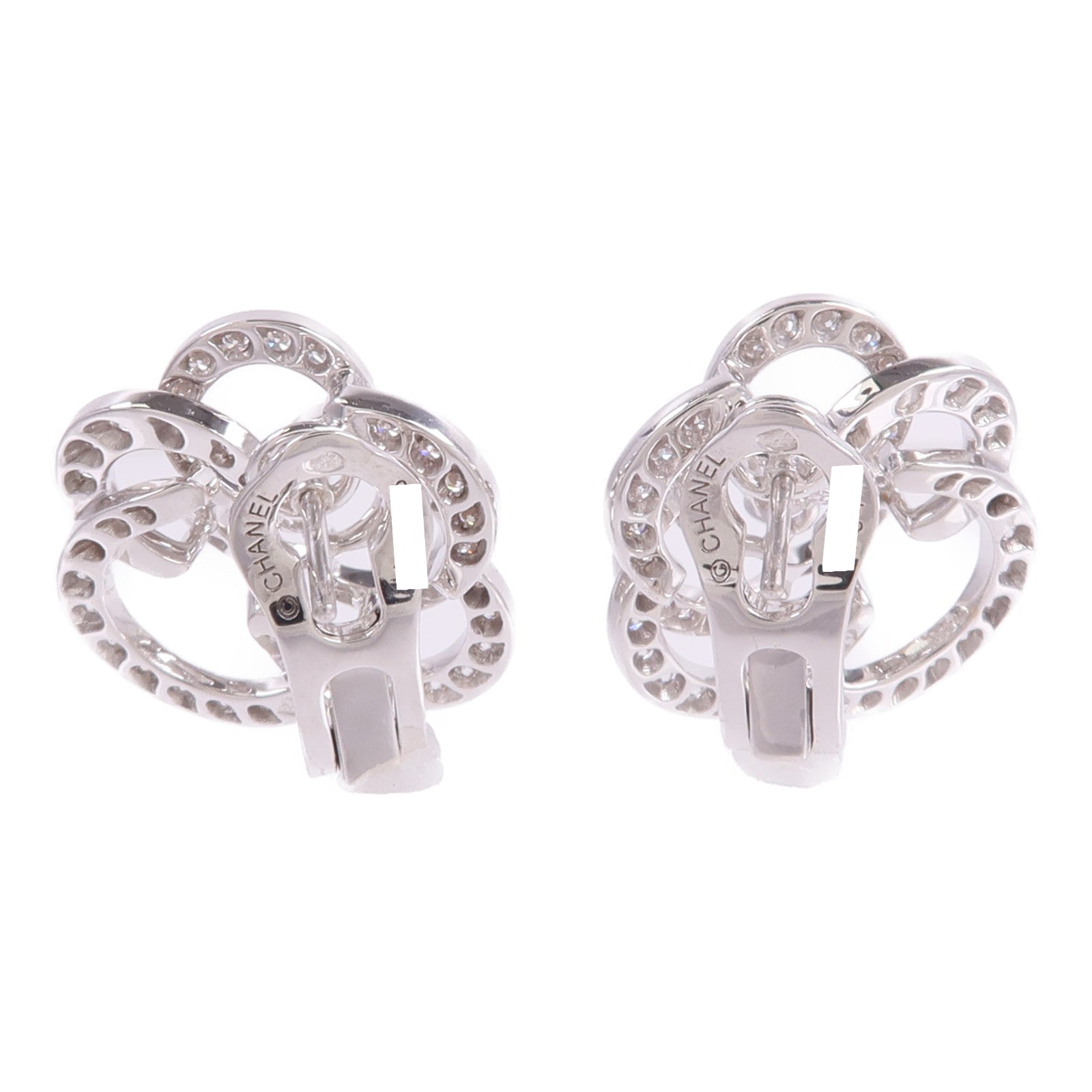 CHANEL 18K白金Fil De Camelia Earrings鑽石耳環