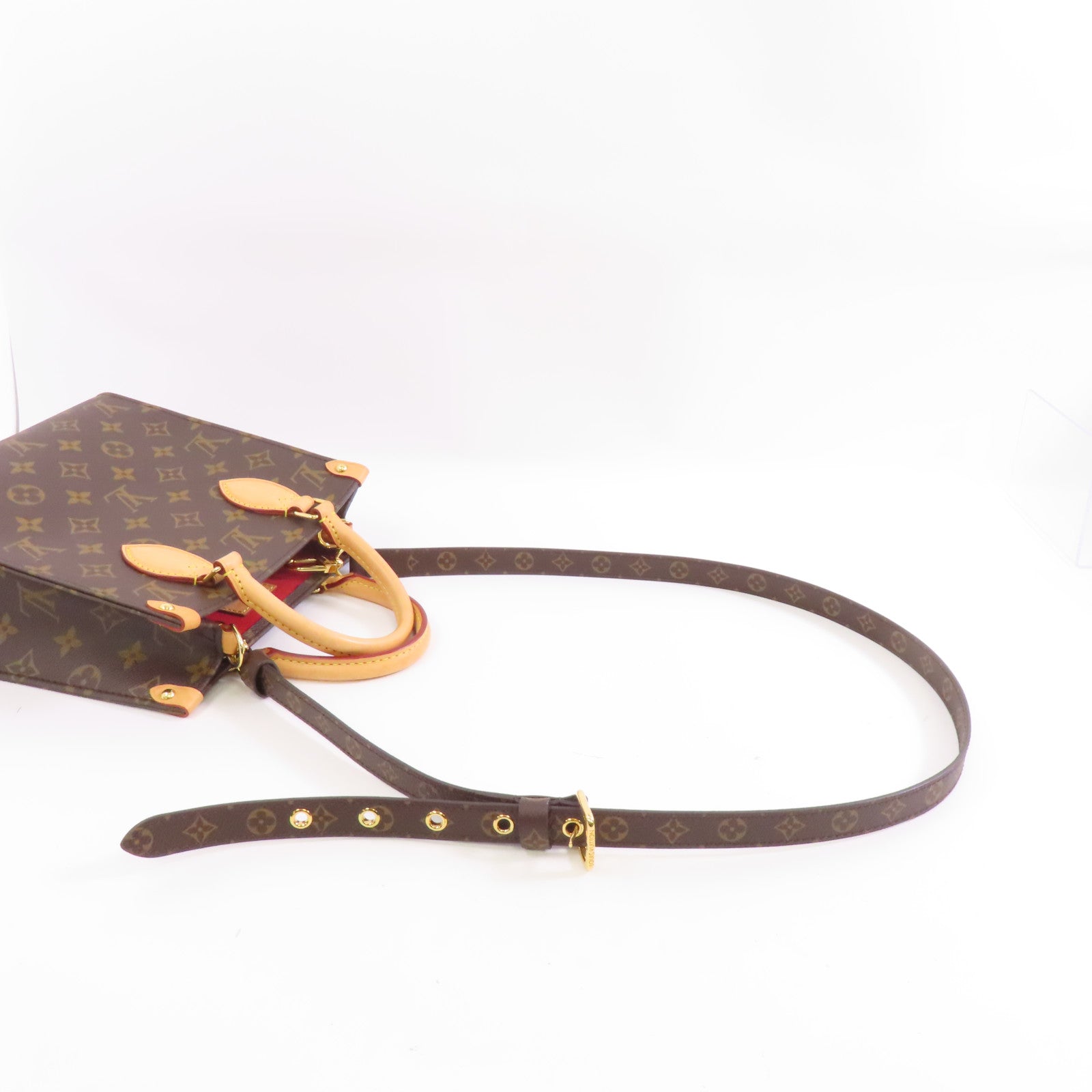 LOUIS VUITTON Monogram Sac Plat BB金扣手挽肩背兩用袋棕色