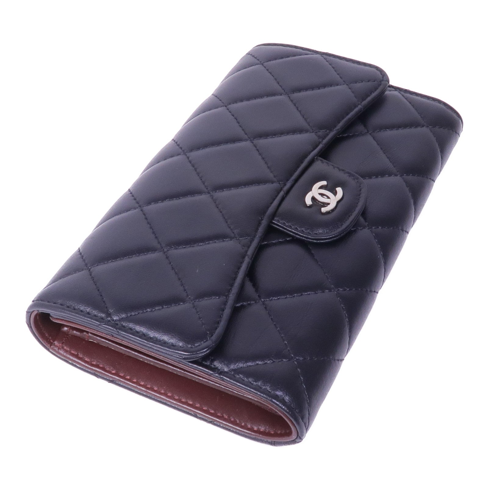 CHANEL 羊皮皮革Long Wallet銀扣長錢包