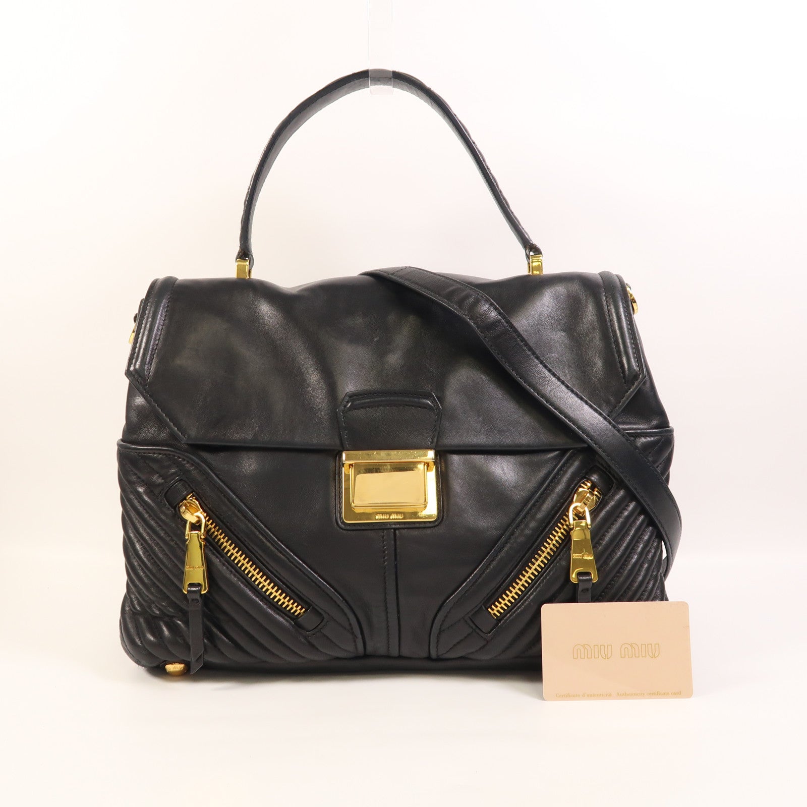 Miu Miu 羊皮皮革2 Way Shoulder金扣手挽肩背兩用袋