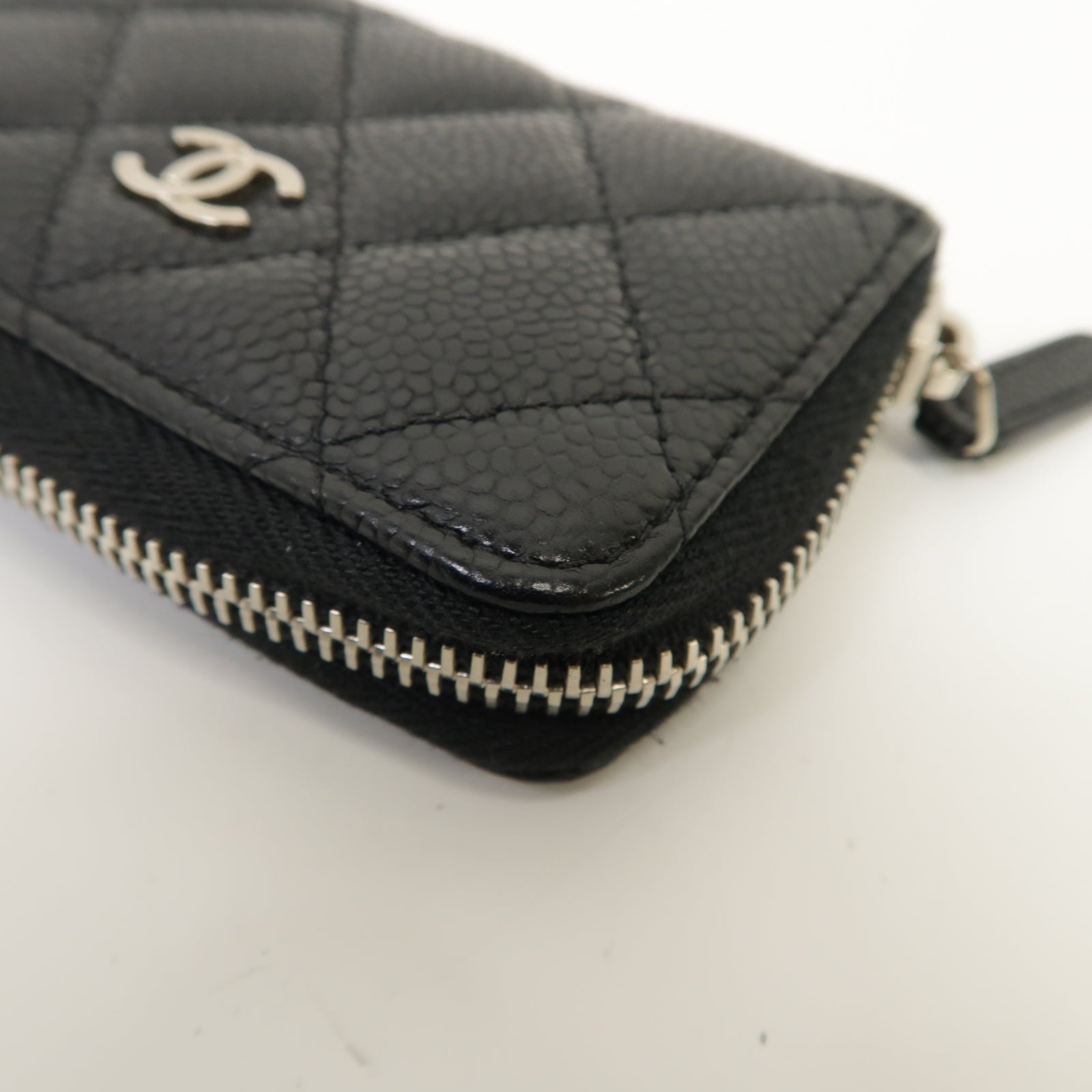 CHANEL 菱格Caviar皮革Coin Case銀扣零錢包黑色