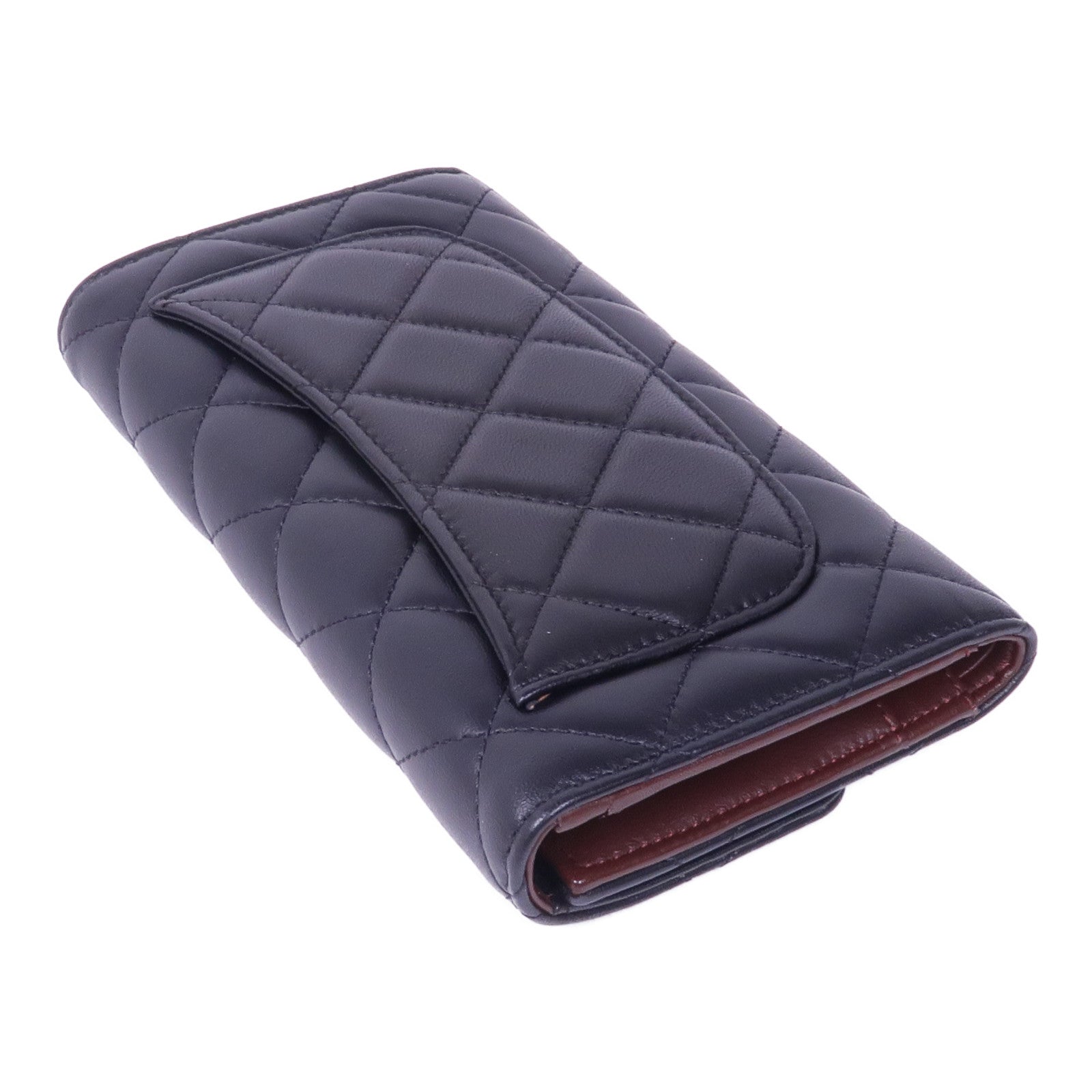 CHANEL 羊皮皮革Long Wallet銀扣長錢包