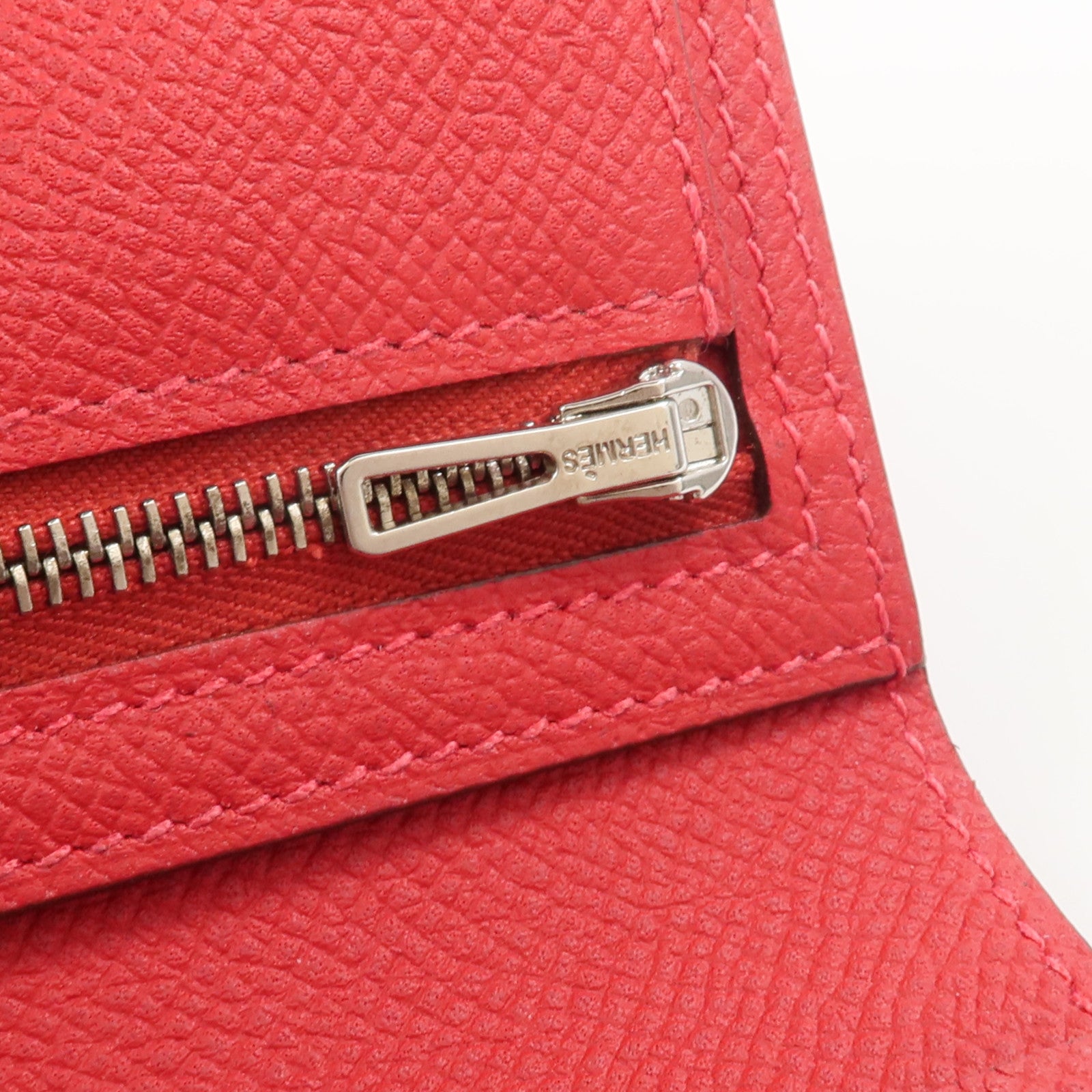 HERMES Epsom皮革Bearn Compact Wallet錢包Rouge Casaque