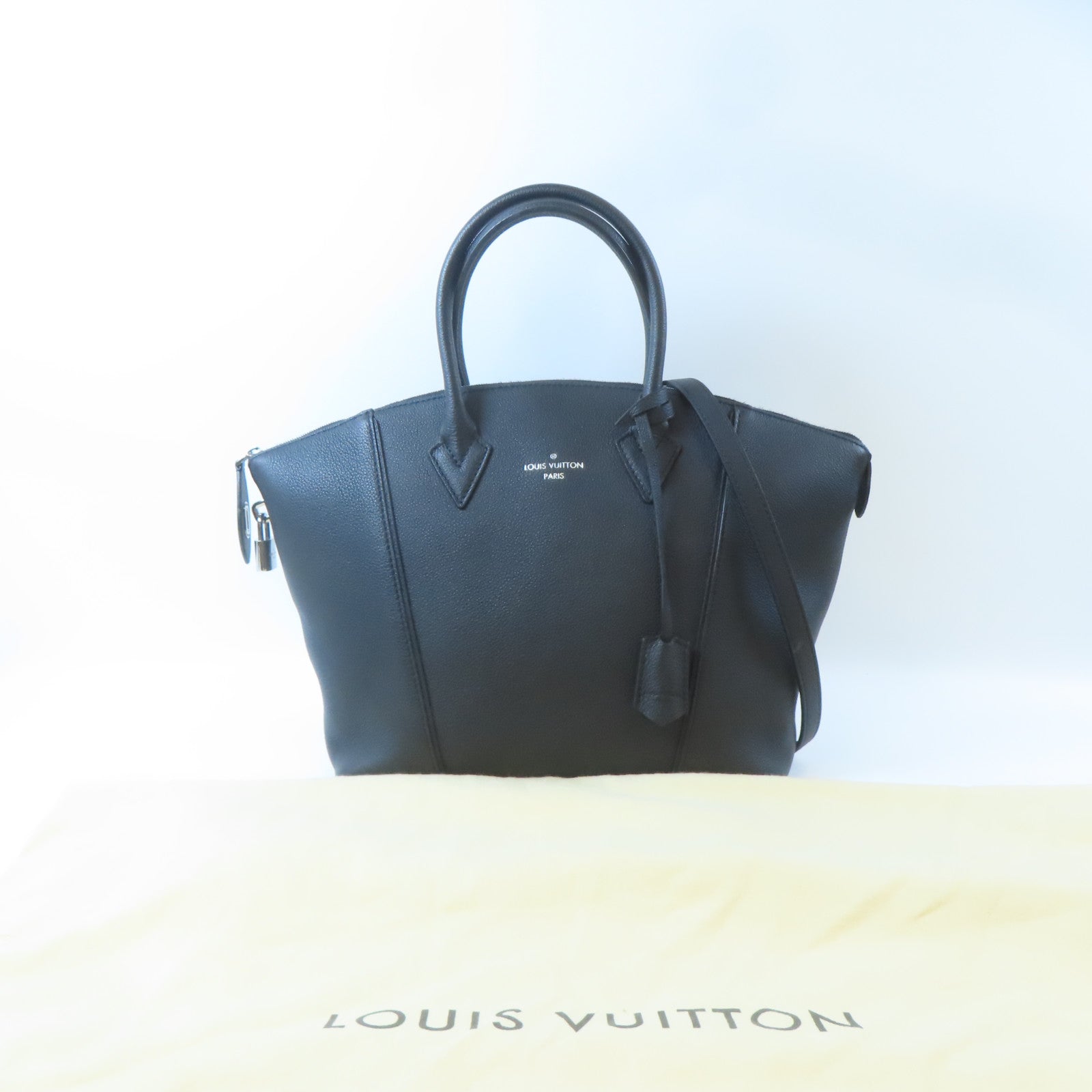 LOUIS VUITTON 牛皮皮革Lockit MM銀扣手挽肩背兩用袋黑色