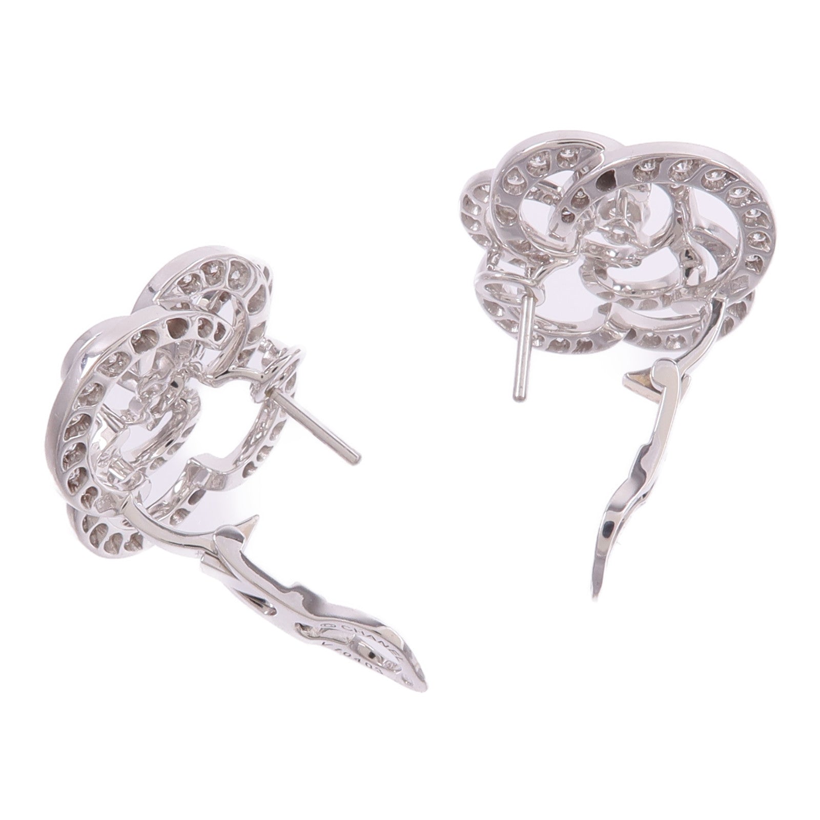 CHANEL 18K白金Fil De Camelia Earrings鑽石耳環