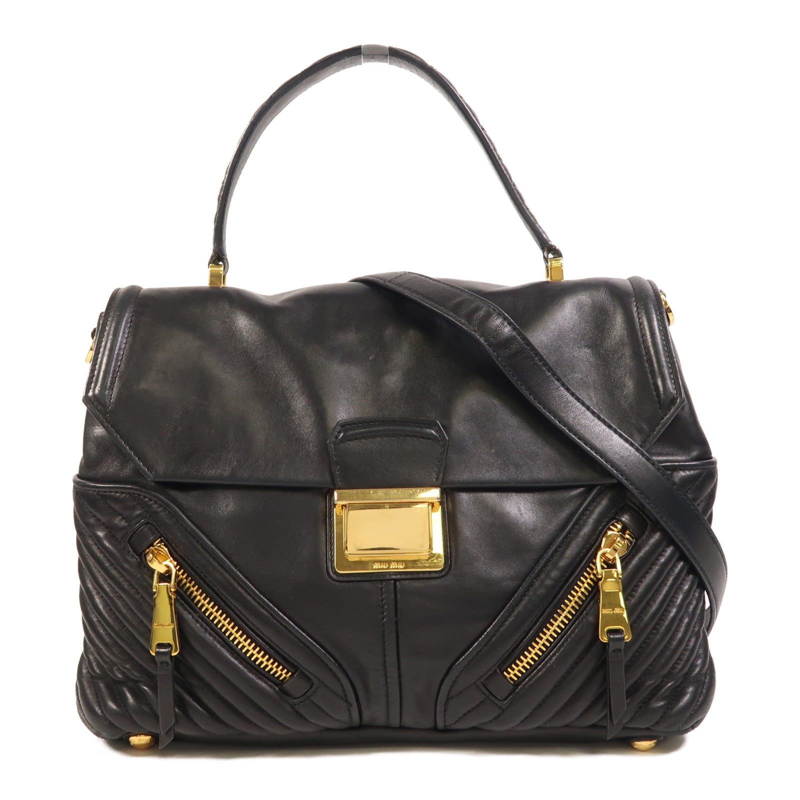 Miu Miu 羊皮皮革2 Way Shoulder金扣手挽肩背兩用袋