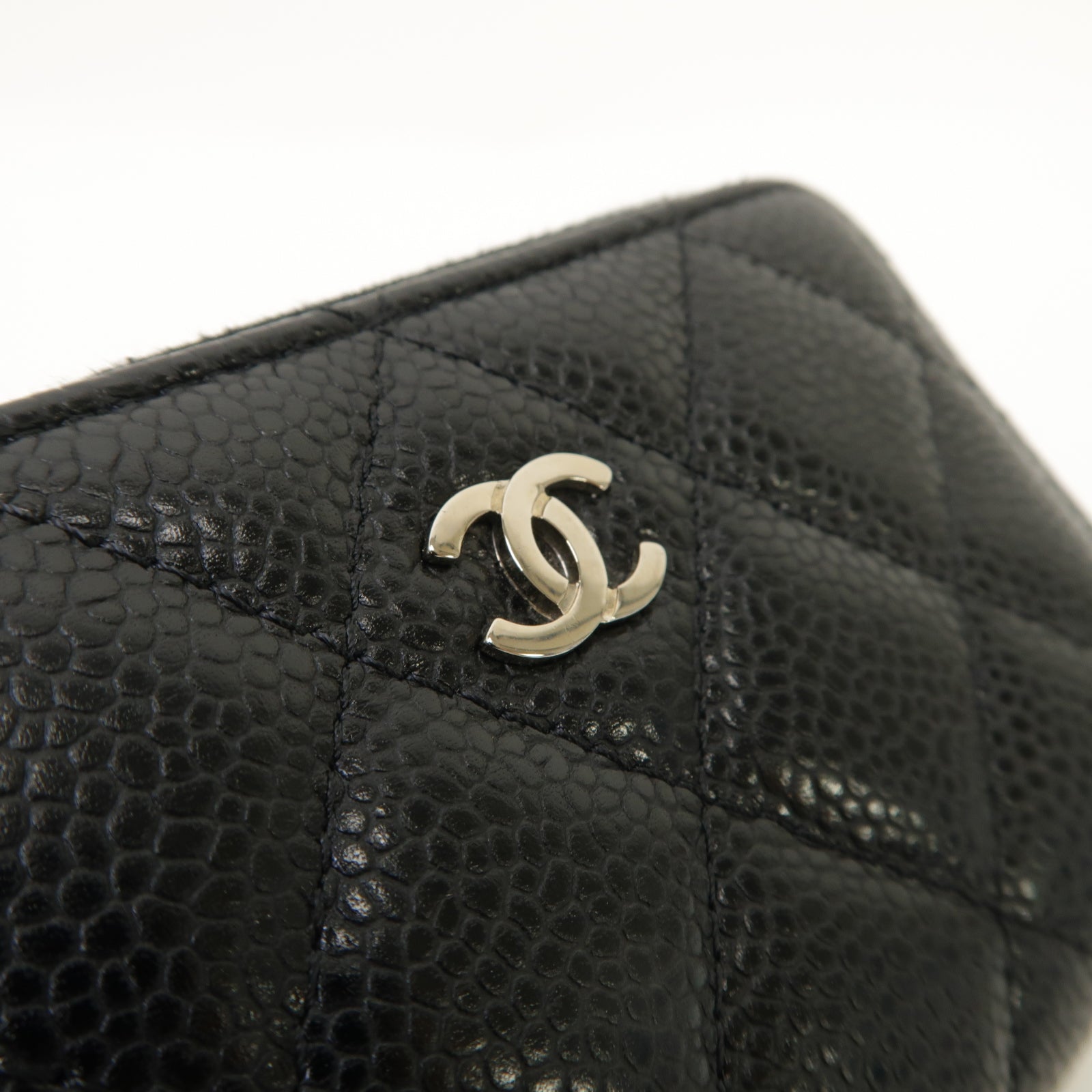 CHANEL 菱格Caviar皮革Coin Case銀扣零錢包黑色