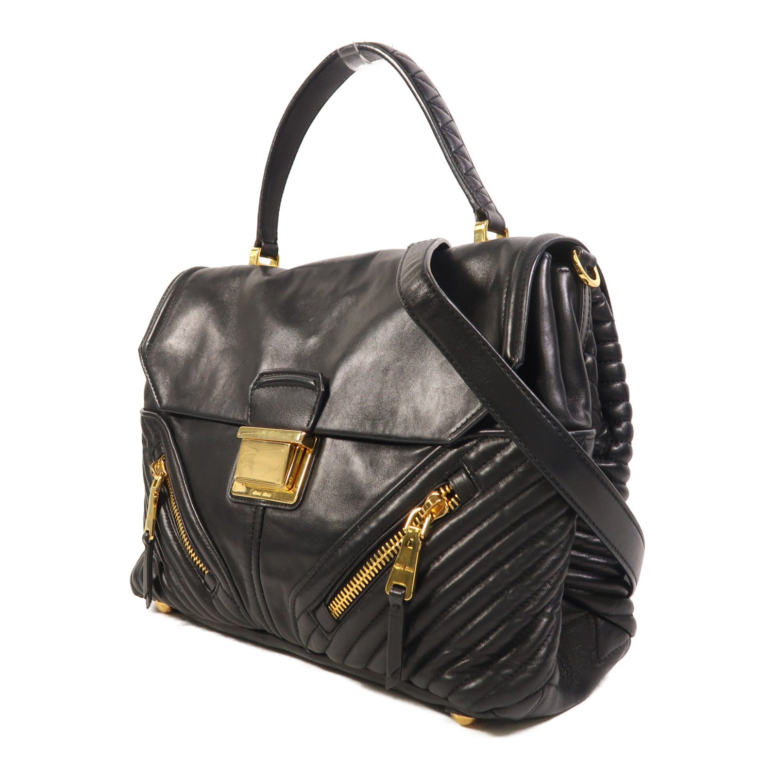 Miu Miu 羊皮皮革2 Way Shoulder金扣手挽肩背兩用袋