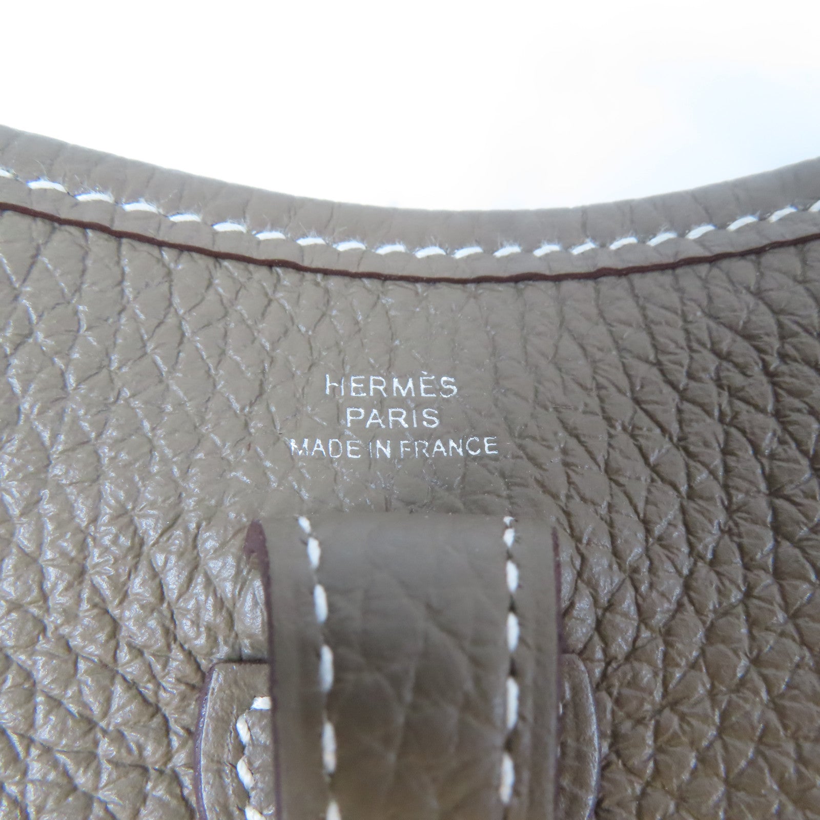 HERMES Clemence皮革Evelyne TPM銀扣肩背袋Etoupe Gray/大象灰色