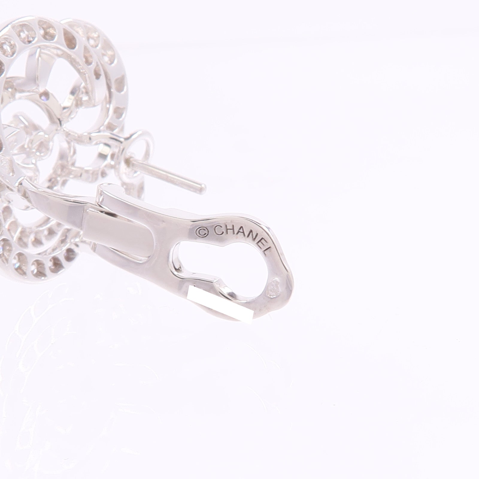 CHANEL 18K白金Fil De Camelia Earrings鑽石耳環