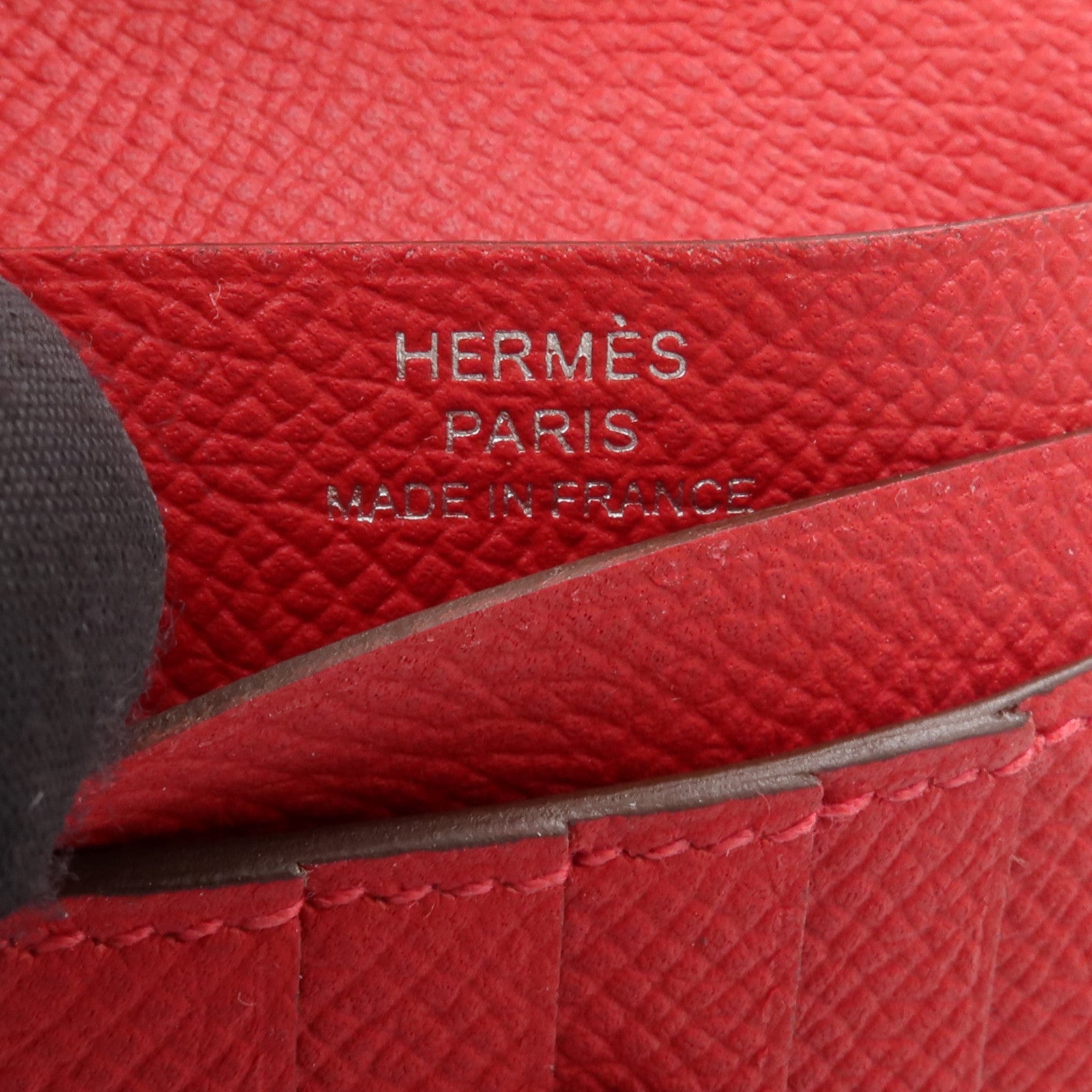 HERMES Epsom皮革Bearn Compact Wallet錢包Rouge Casaque