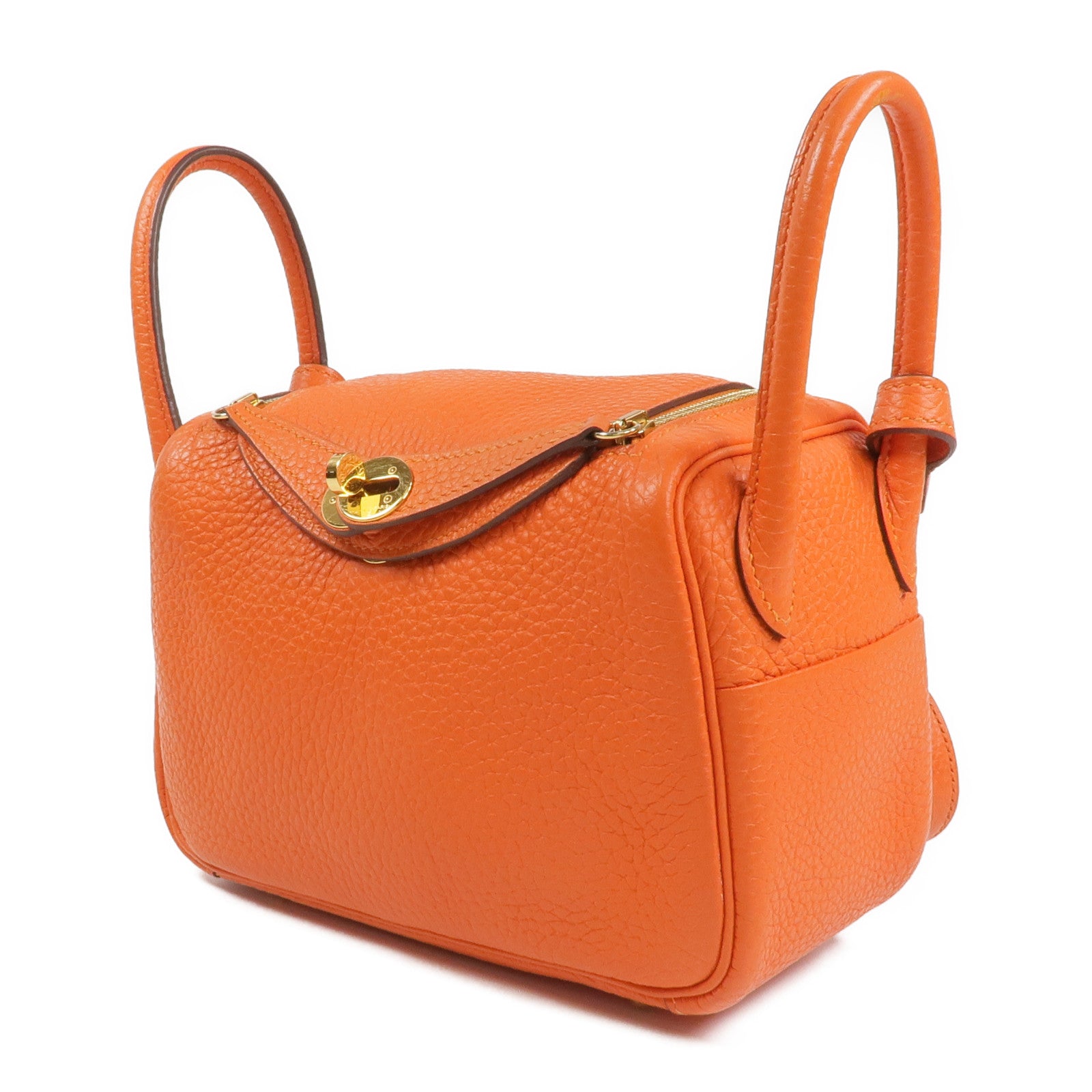 HERMES Togo皮革Mini Lindy金扣手挽肩背兩用袋Orange