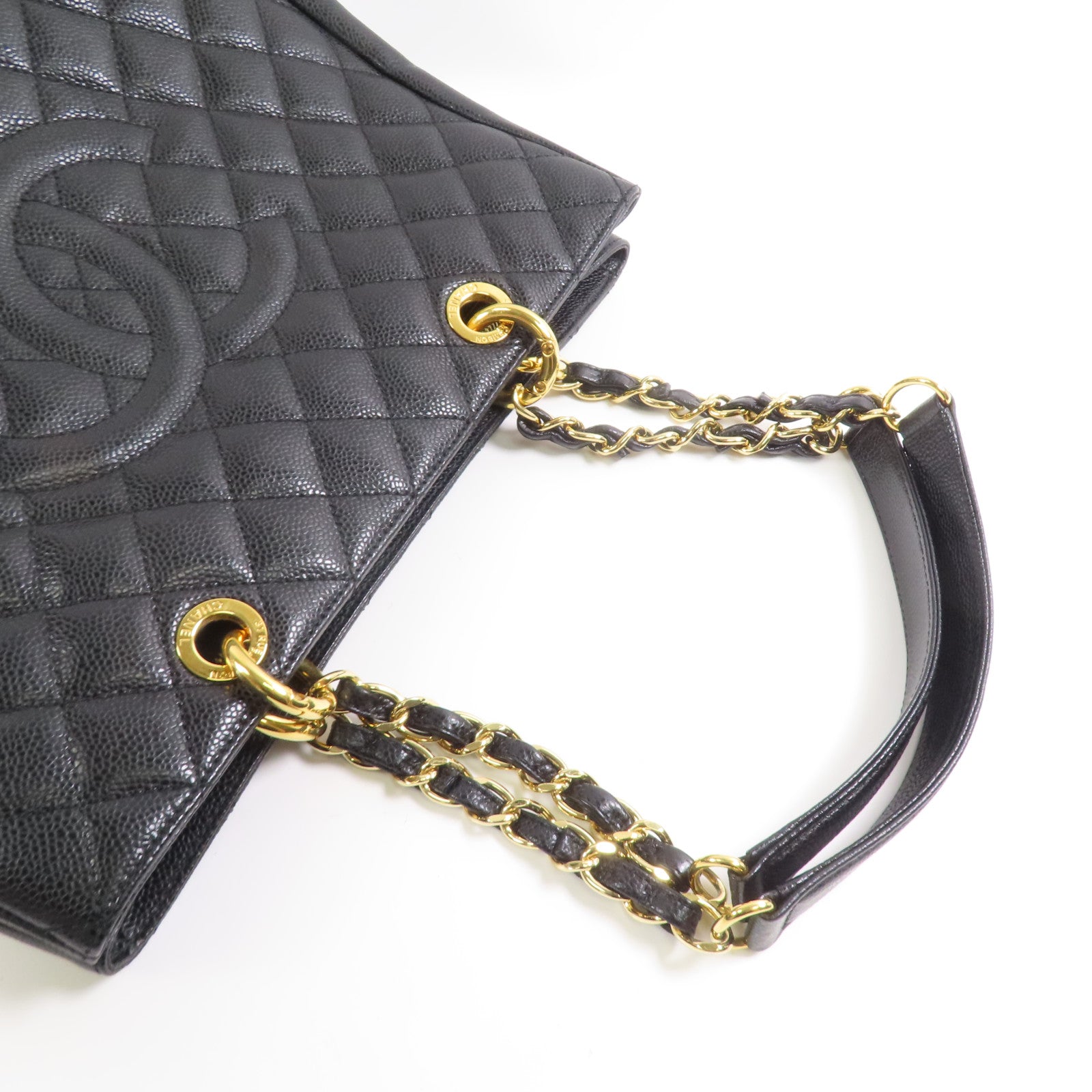 CHANEL 牛皮皮革GST Grand Shopping Tote Bag金扣鏈帶肩背袋